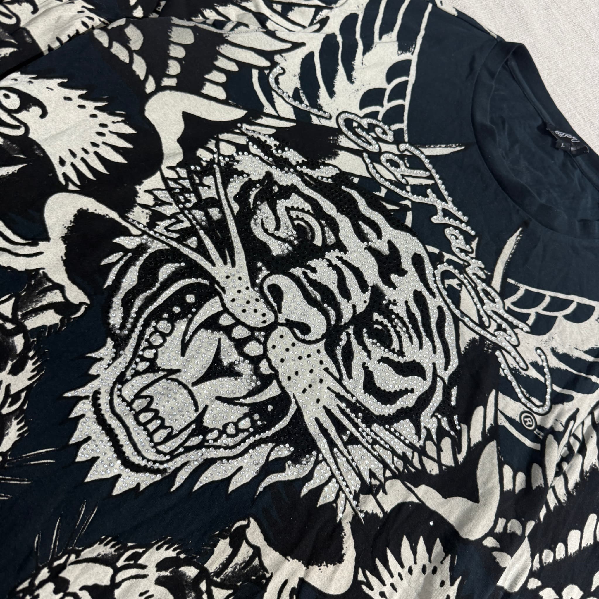Ed Hardy Rhinestone Tiger Graphic Long Sleeve T-Shirt Black Size L — photo 3 of 6