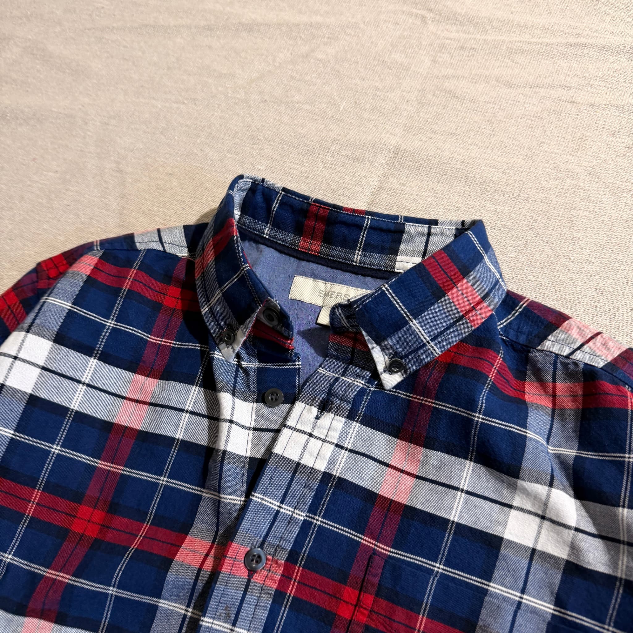 Emerson Men's Navy Red Plaid Button-Down Shirt — photo 2 of 8