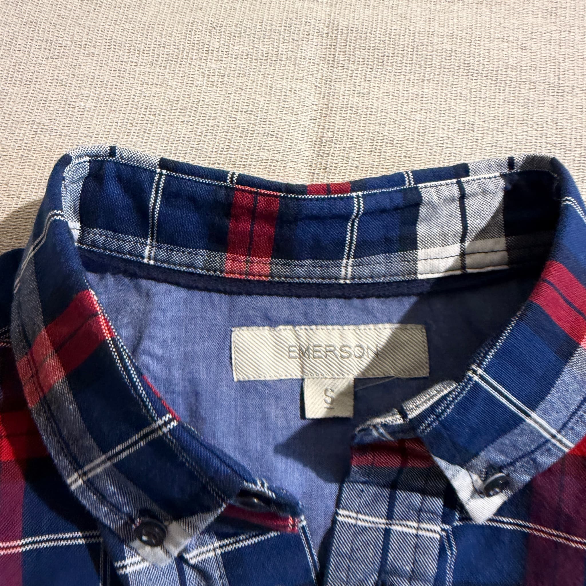 Emerson Men's Navy Red Plaid Button-Down Shirt — photo 3 of 8