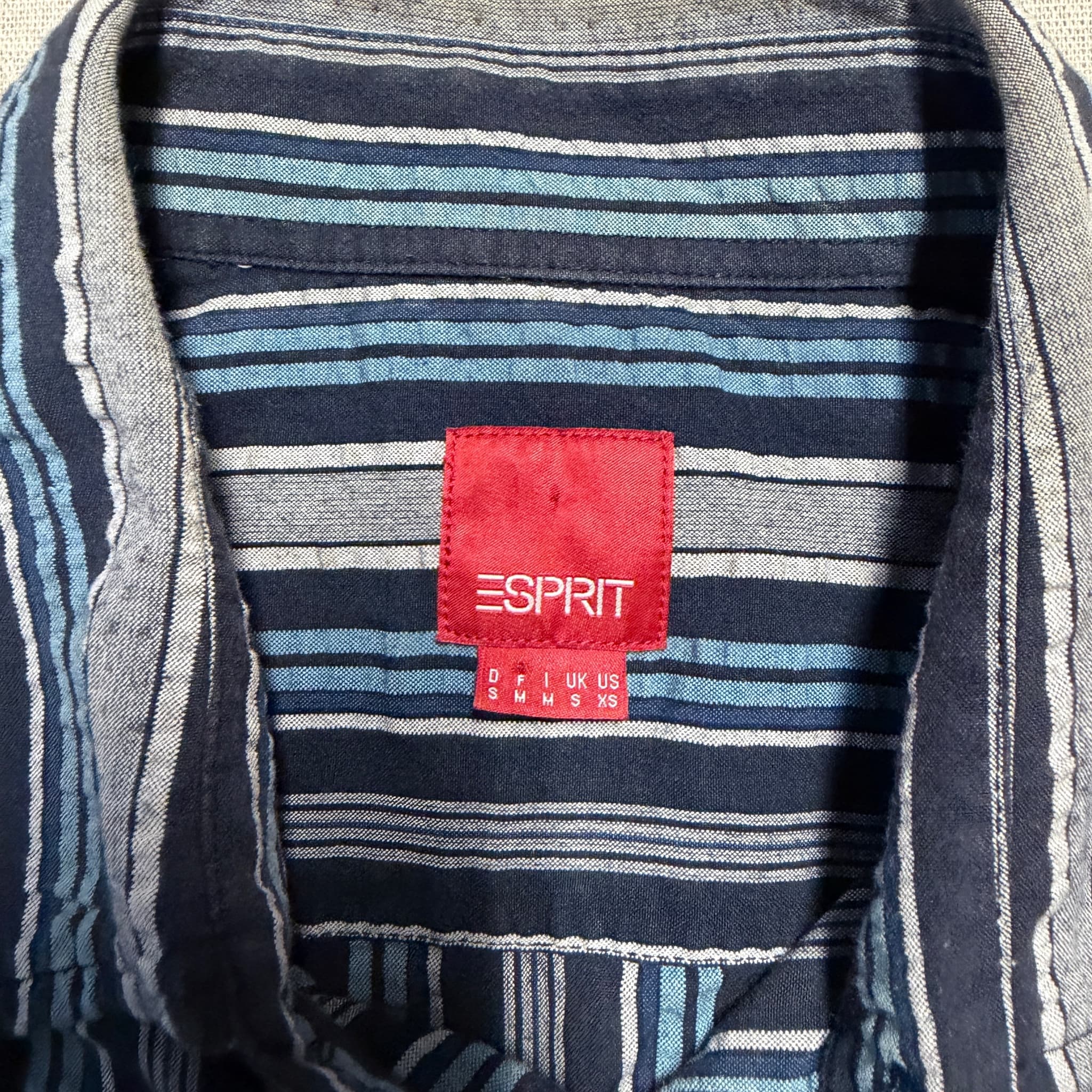 Esprit Men's Short Sleeve Striped Button-Down Shirt Blue Size S — photo 4 of 7