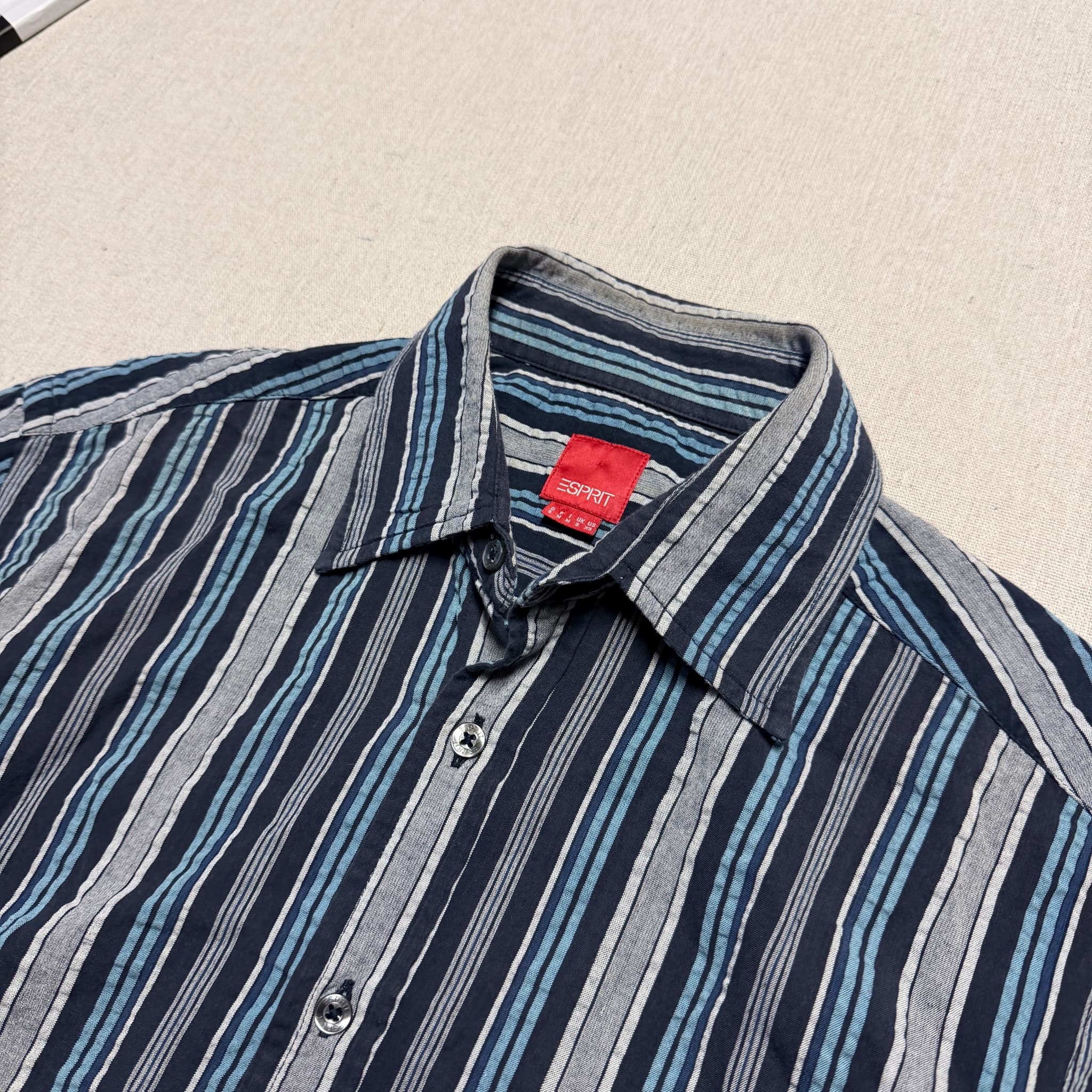 Esprit Men's Short Sleeve Striped Button-Down Shirt Blue Size S — photo 2 of 7