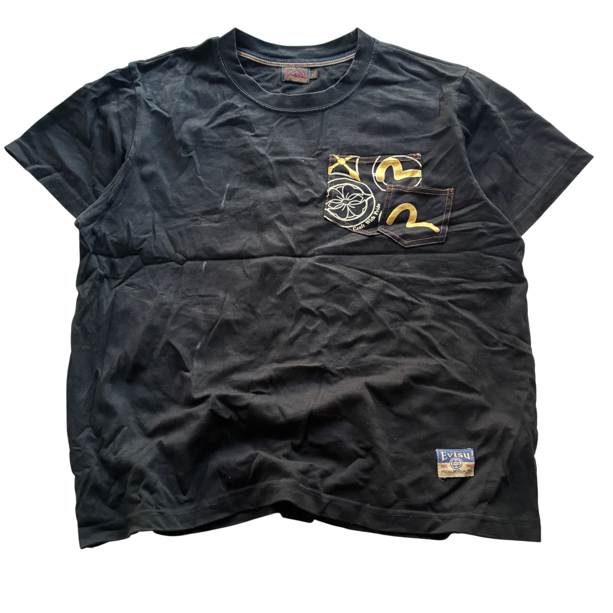 Evisu Black T-Shirt With Graphic Pocket And Logo Patch Size M — photo 1 of 7