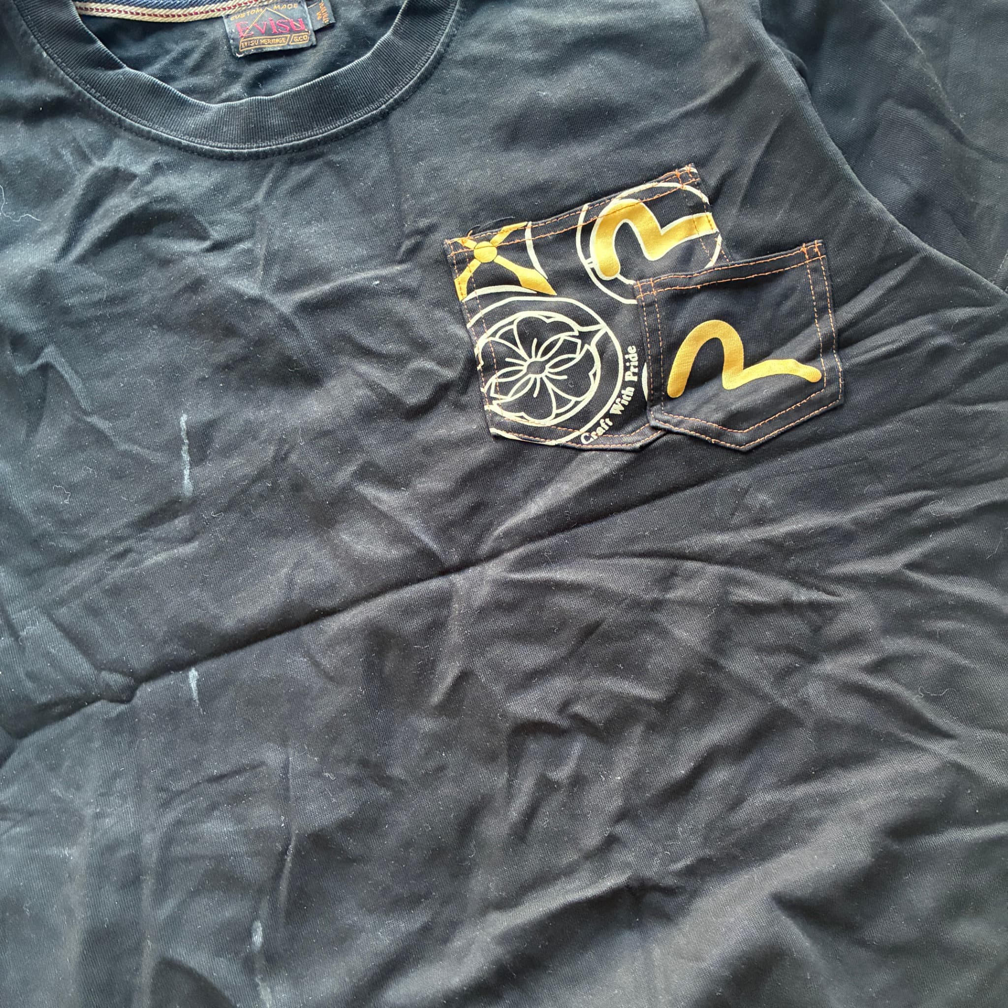 Evisu Black T-Shirt With Graphic Pocket And Logo Patch Size M — photo 3 of 7