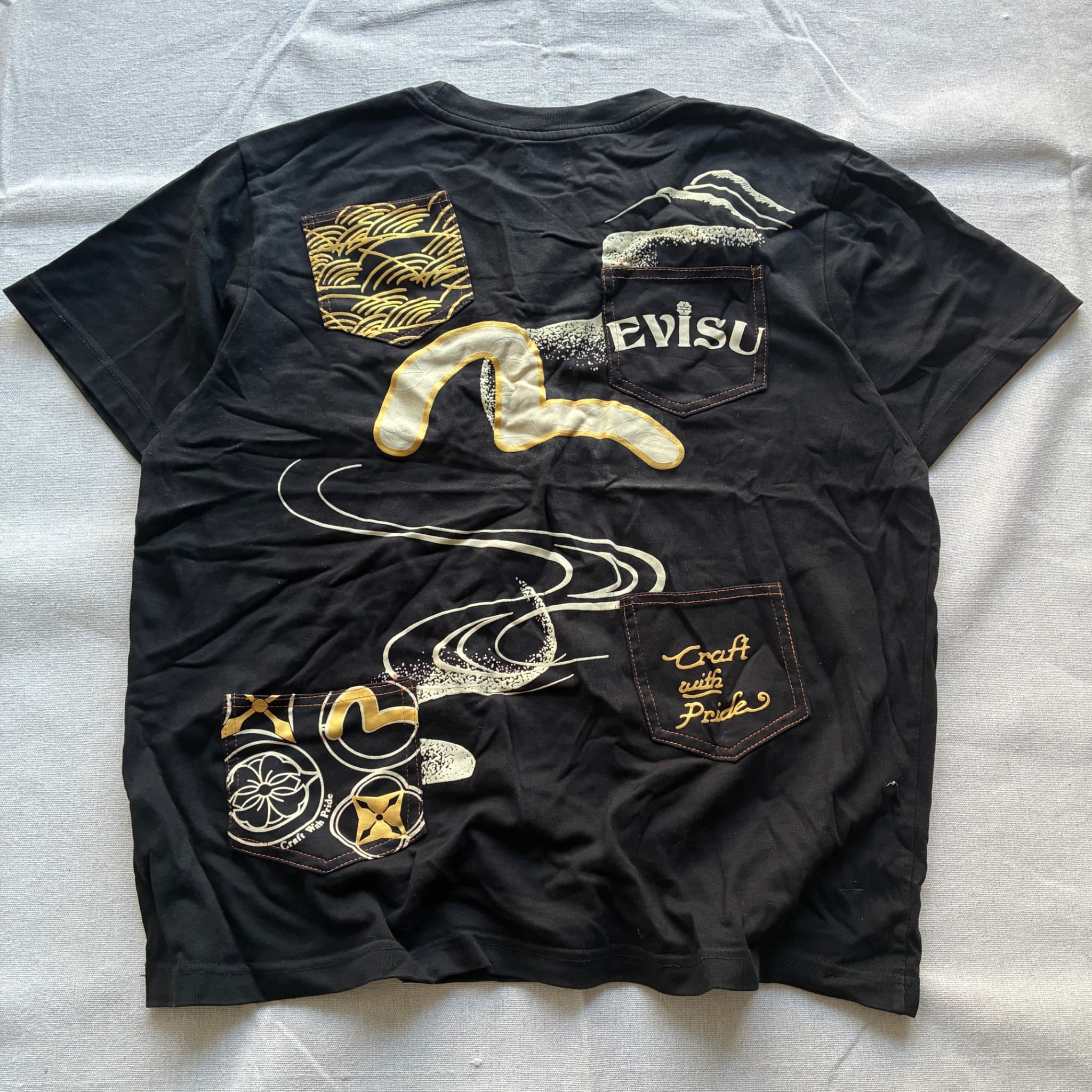 Evisu Black T-Shirt With Graphic Pocket And Logo Patch Size M — photo 5 of 7