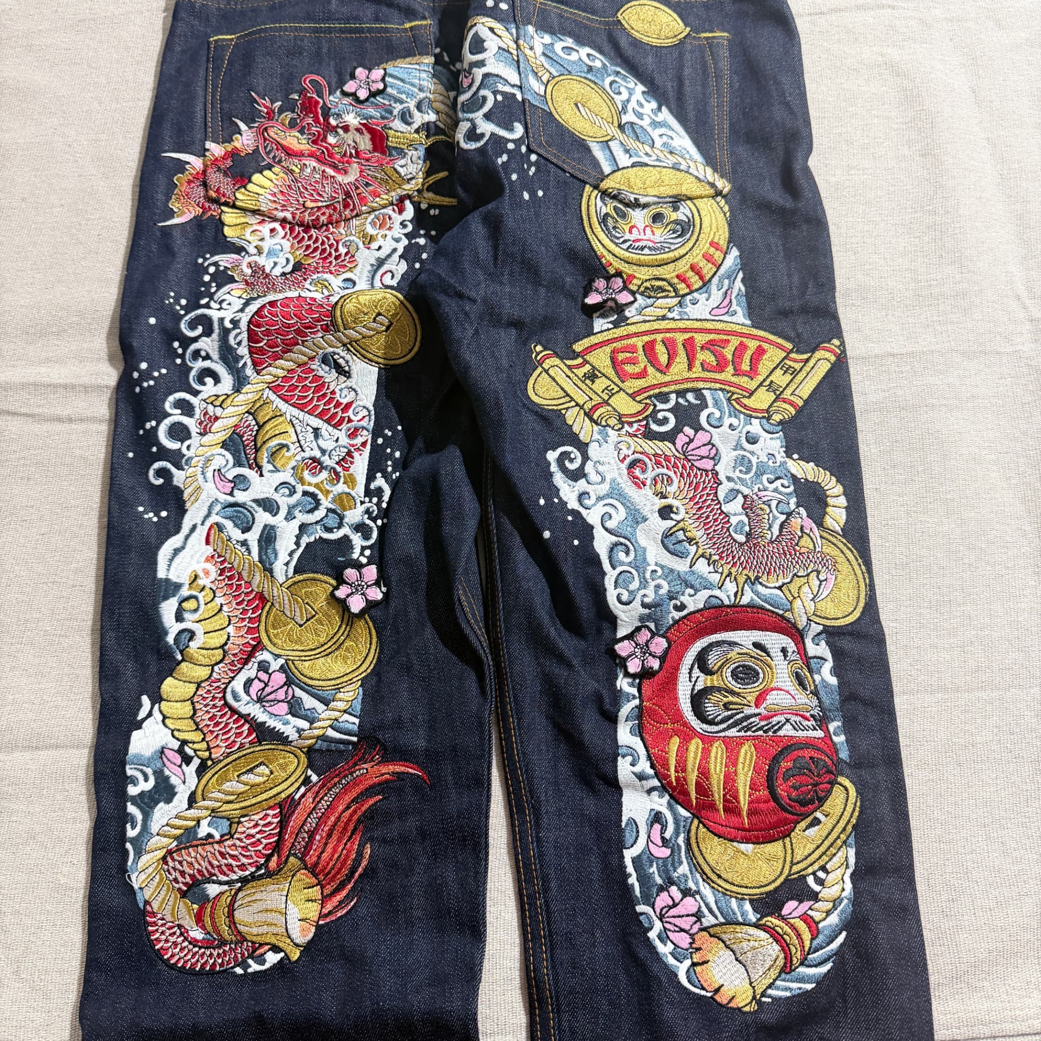 Evisu Daruma And Dragon Embroidered Selvedge Denim Jeans — photo 4 of 14