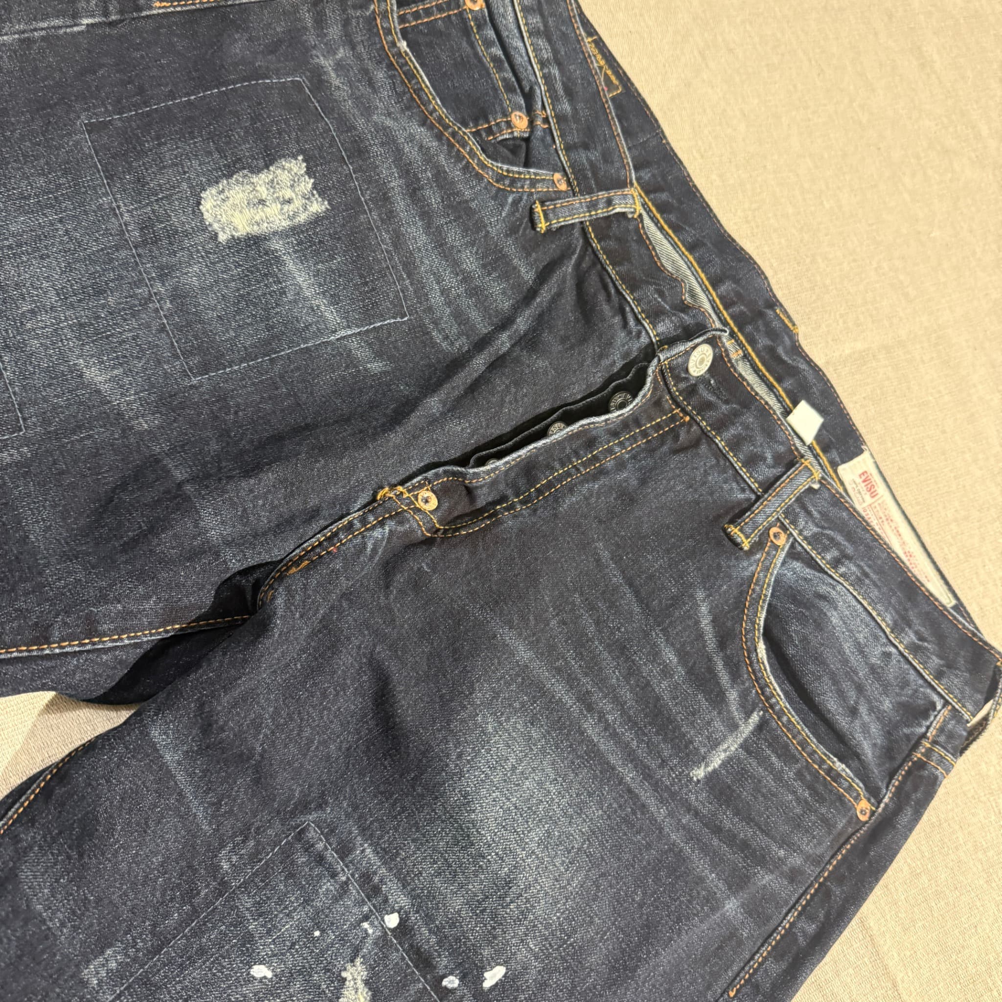 Evisu Distressed Paint Splatter Denim Jeans Dark Blue Men's 38x34 — photo 3 of 7
