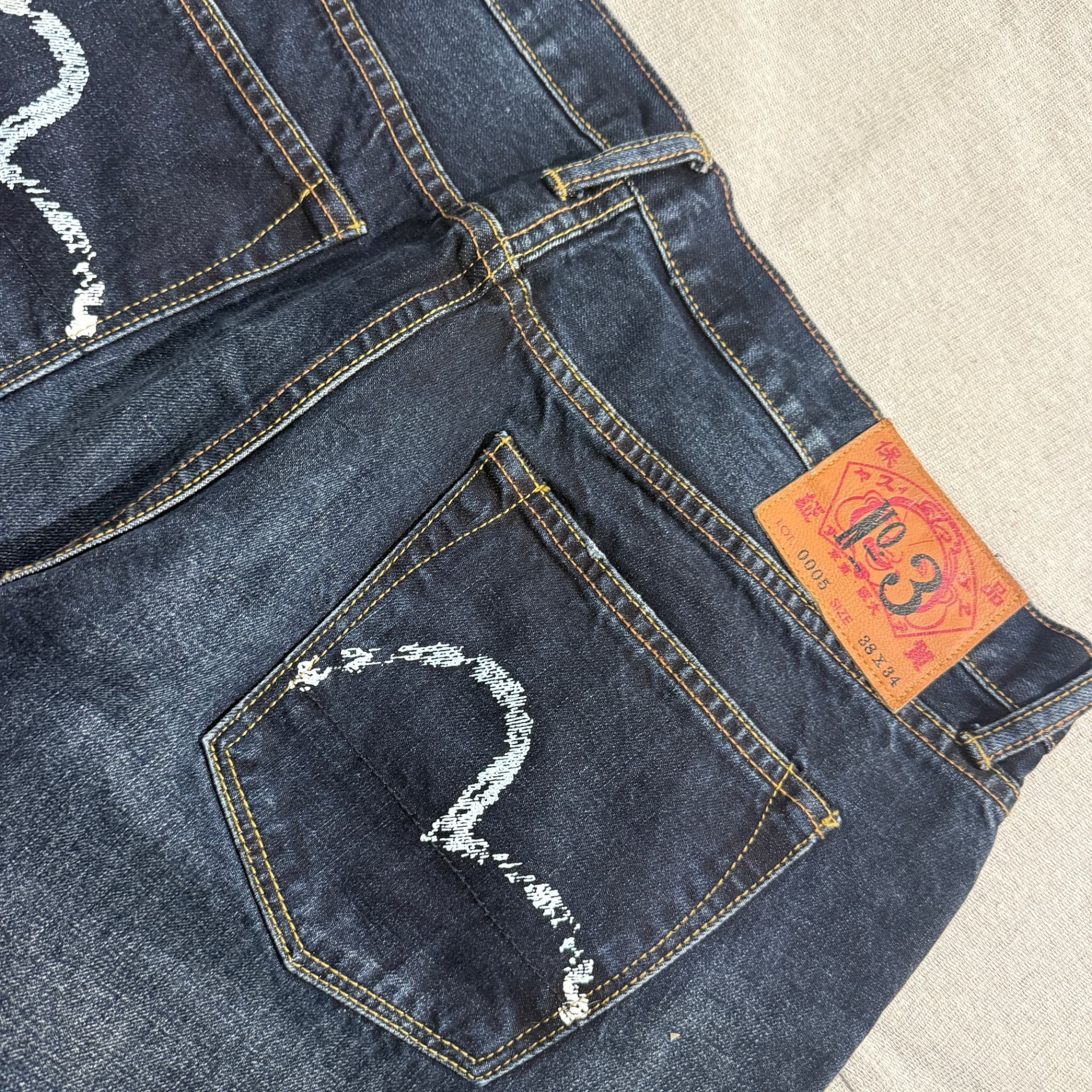 Evisu Distressed Paint Splatter Denim Jeans Dark Blue Men's 38x34 — photo 5 of 7
