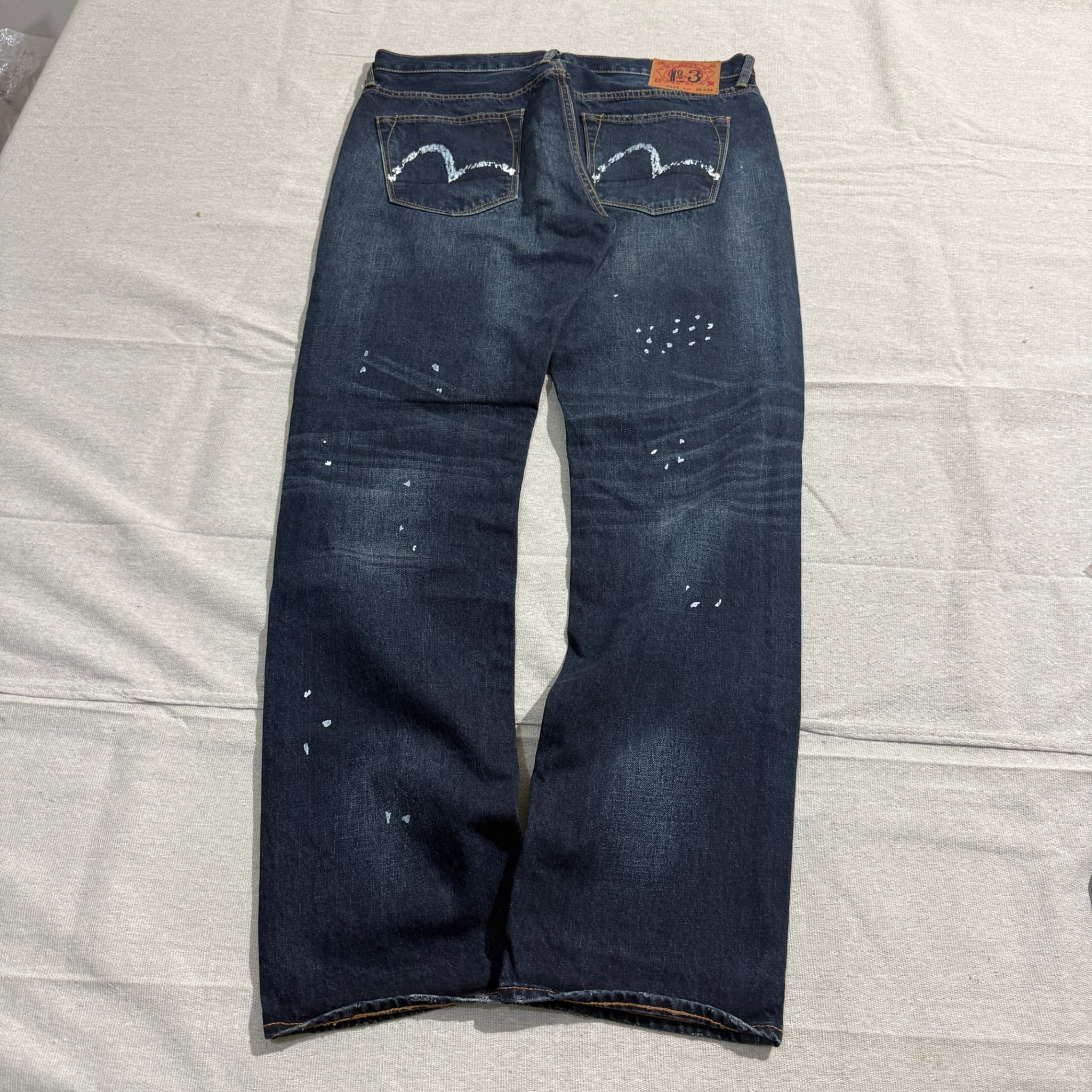 Evisu Distressed Paint Splatter Denim Jeans Dark Blue Men's 38x34 — photo 6 of 7