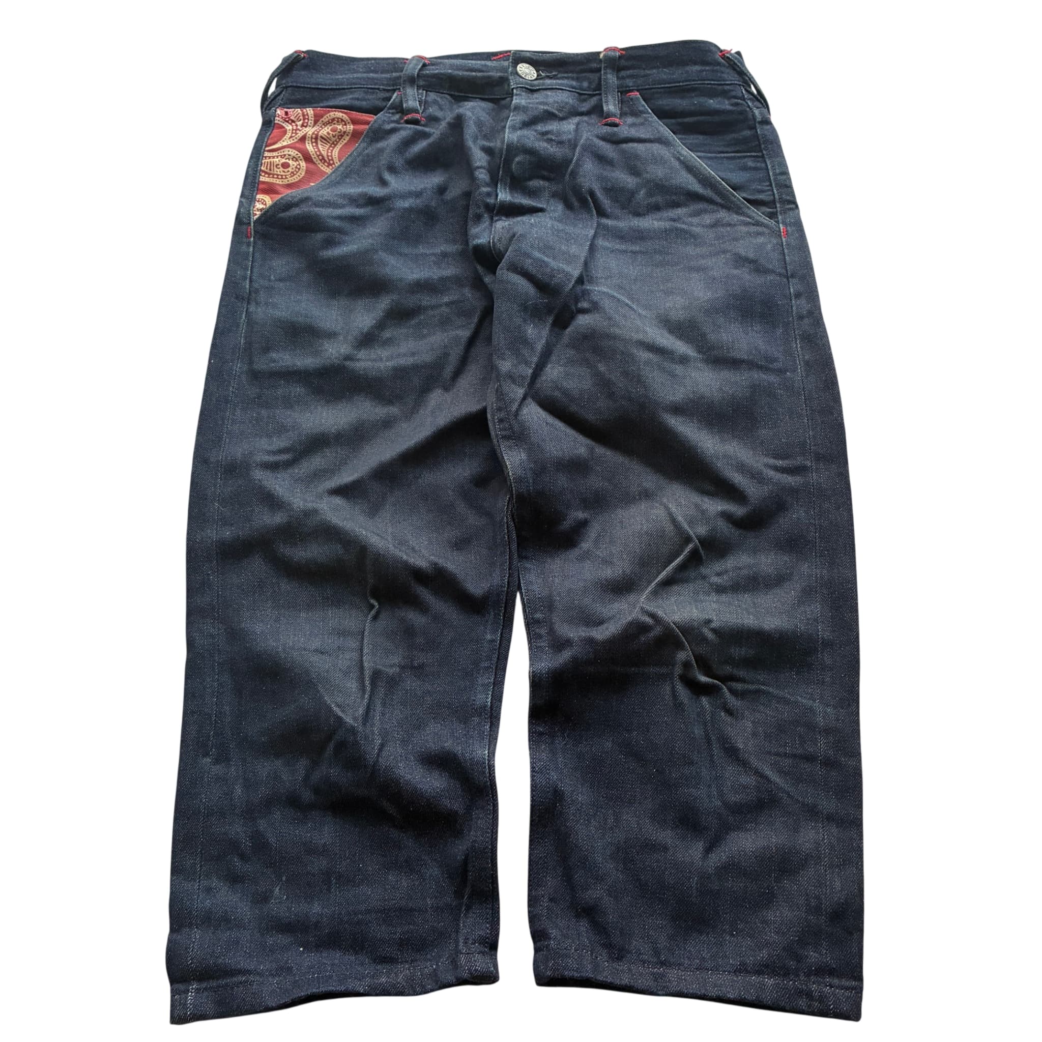 Evisu Raw Denim Jeans Dark Blue Paisley Pocket Detail Baggy Vintage 2000s — photo 2 of 8