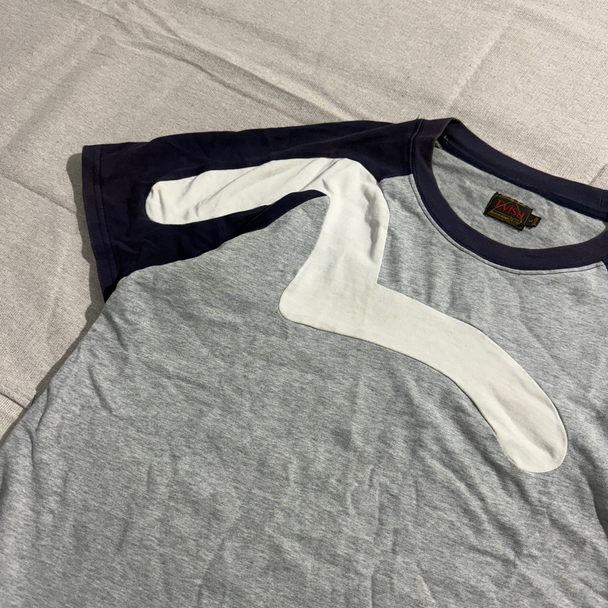 Evisu Seagull Logo Raglan T-Shirt Grey Navy Blue Size L — photo 2 of 6
