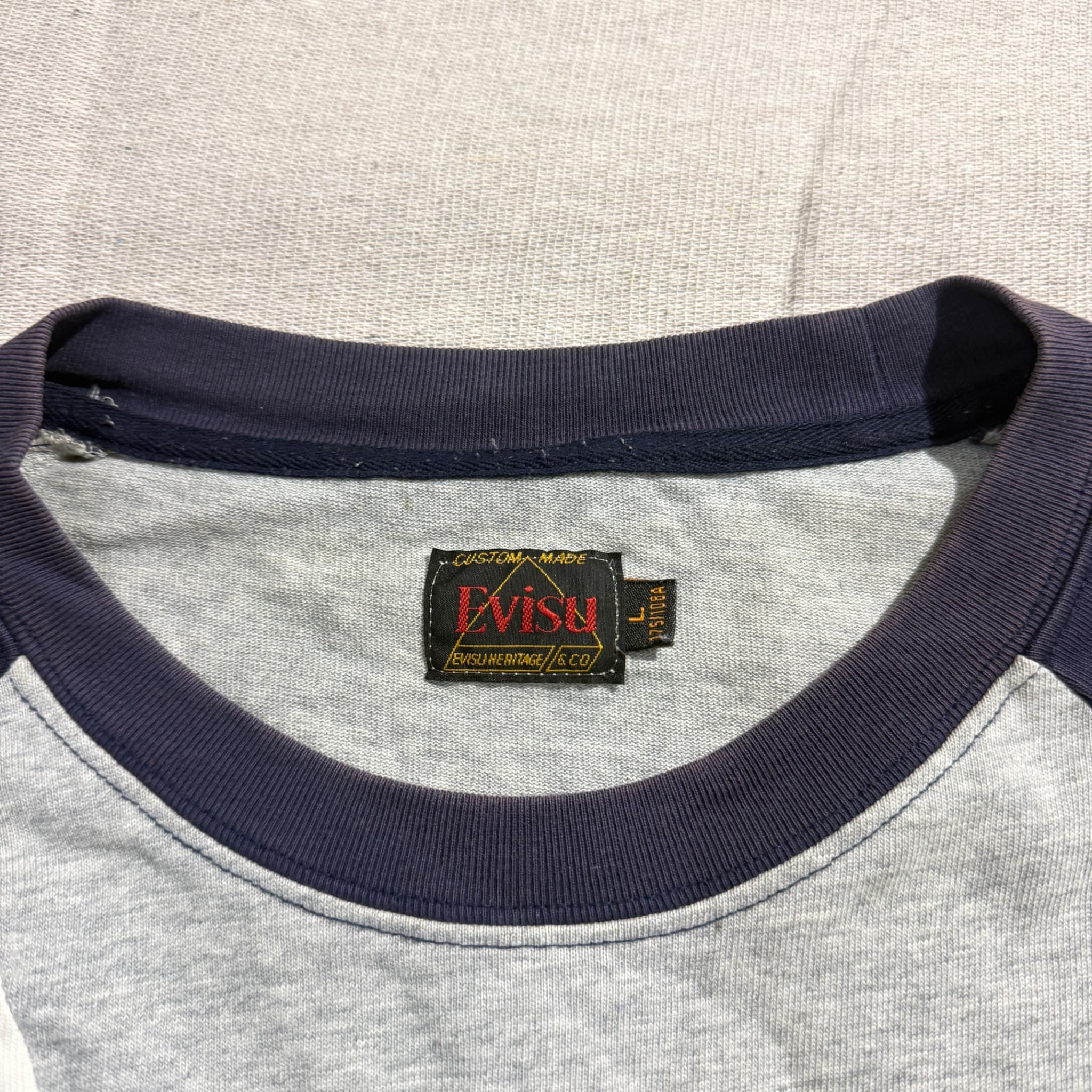 Evisu Seagull Logo Raglan T-Shirt Grey Navy Blue Size L — photo 3 of 6