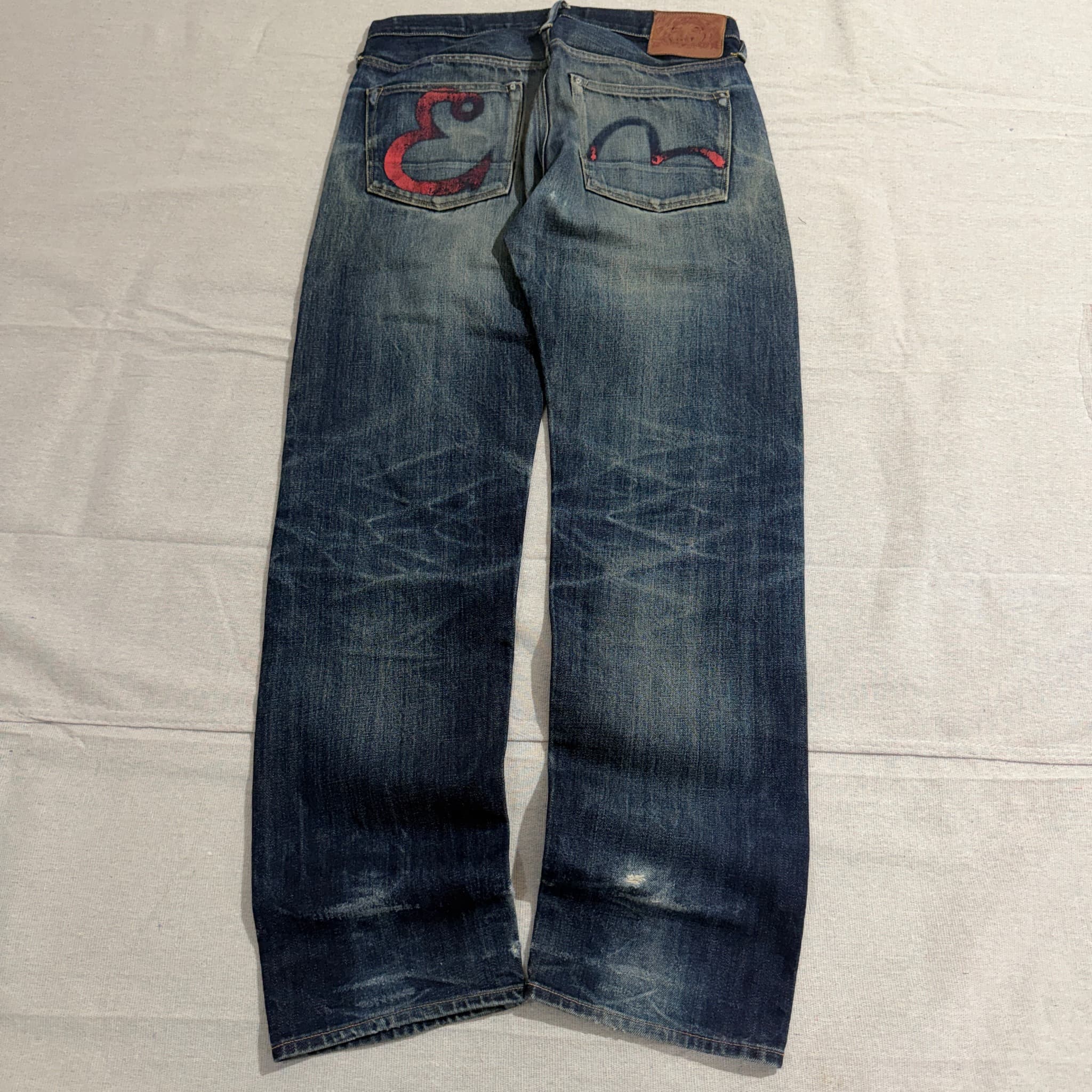 Evisu Vintage Selvedge Denim Jeans Blue Painted Pockets Size 32x34 — photo 2 of 11