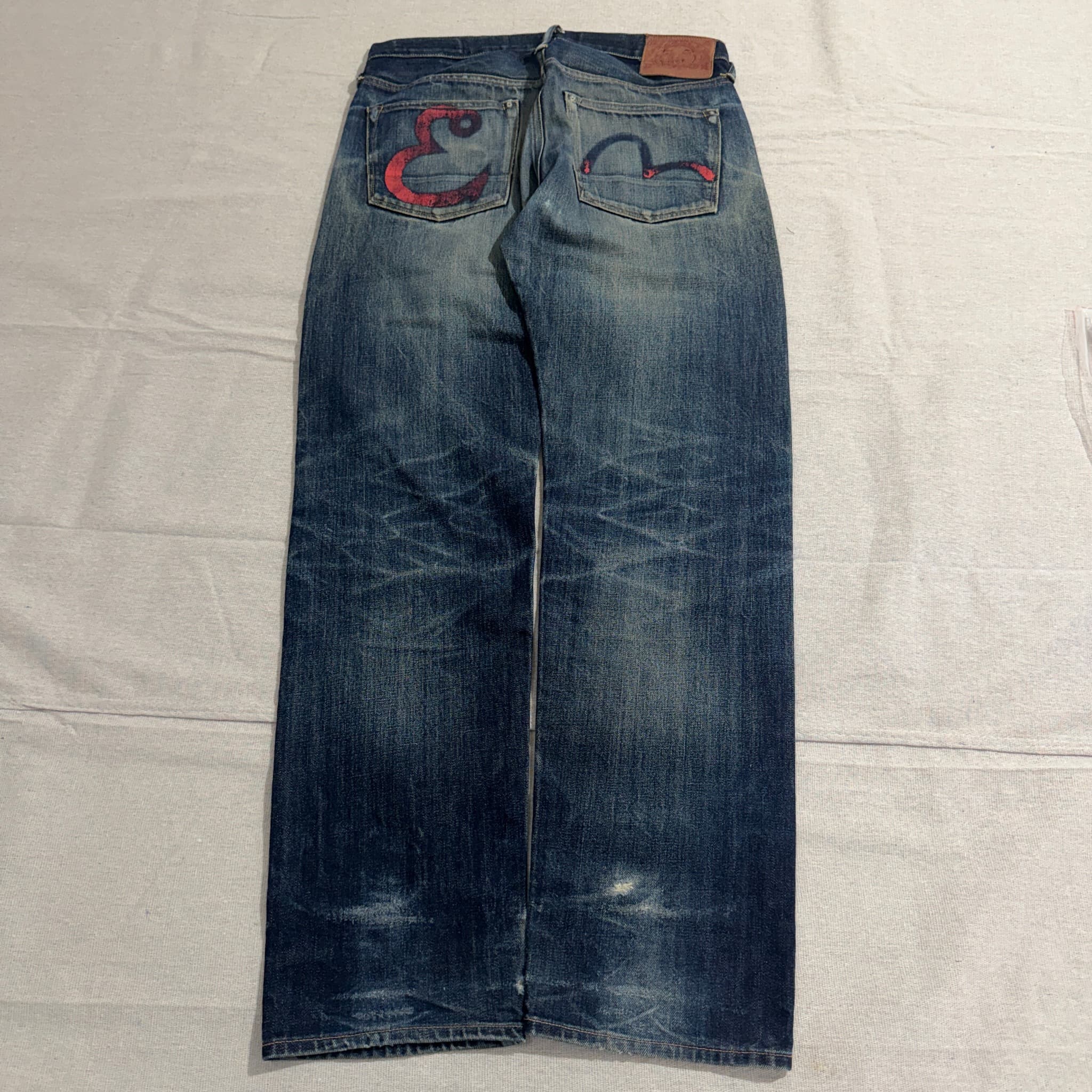 Evisu Vintage Selvedge Denim Jeans Blue Painted Pockets Size 32x34 — photo 3 of 11
