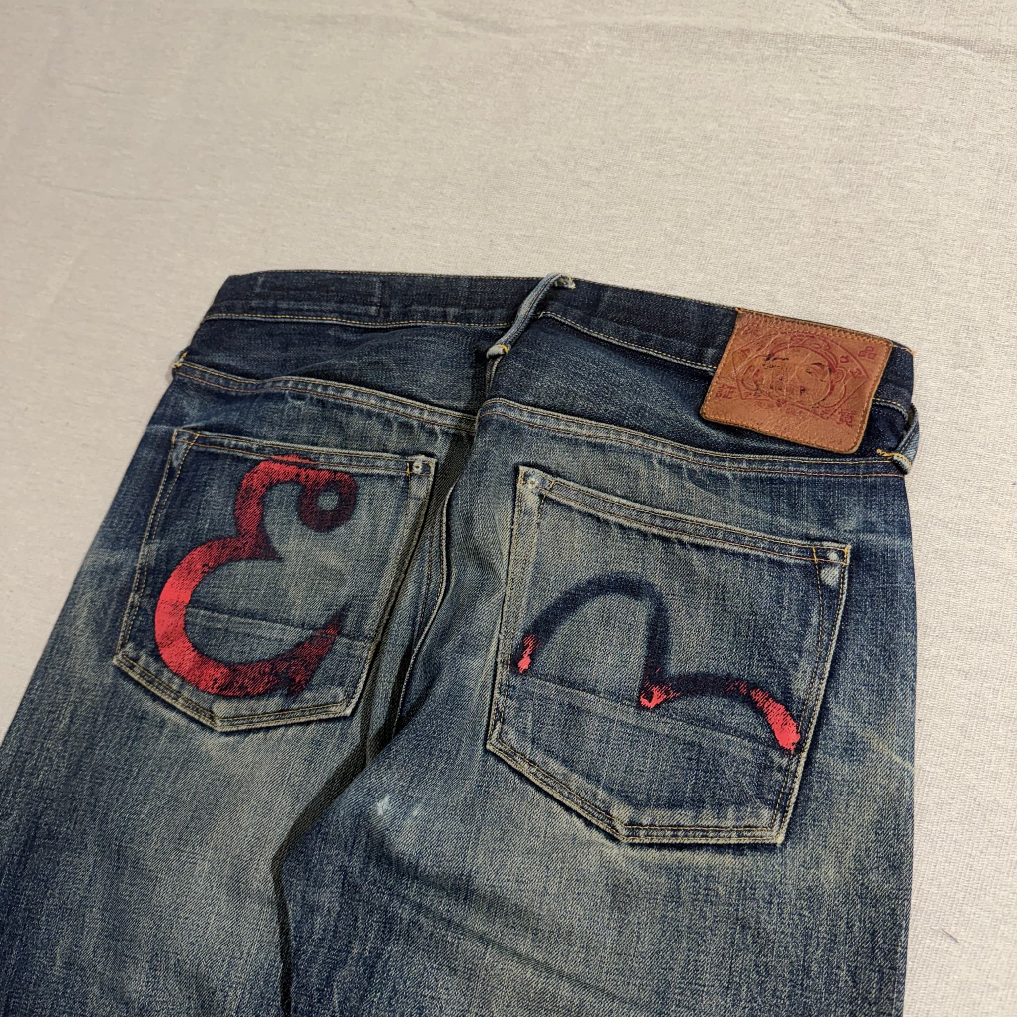 Evisu Vintage Selvedge Denim Jeans Blue Painted Pockets Size 32x34 — photo 4 of 11