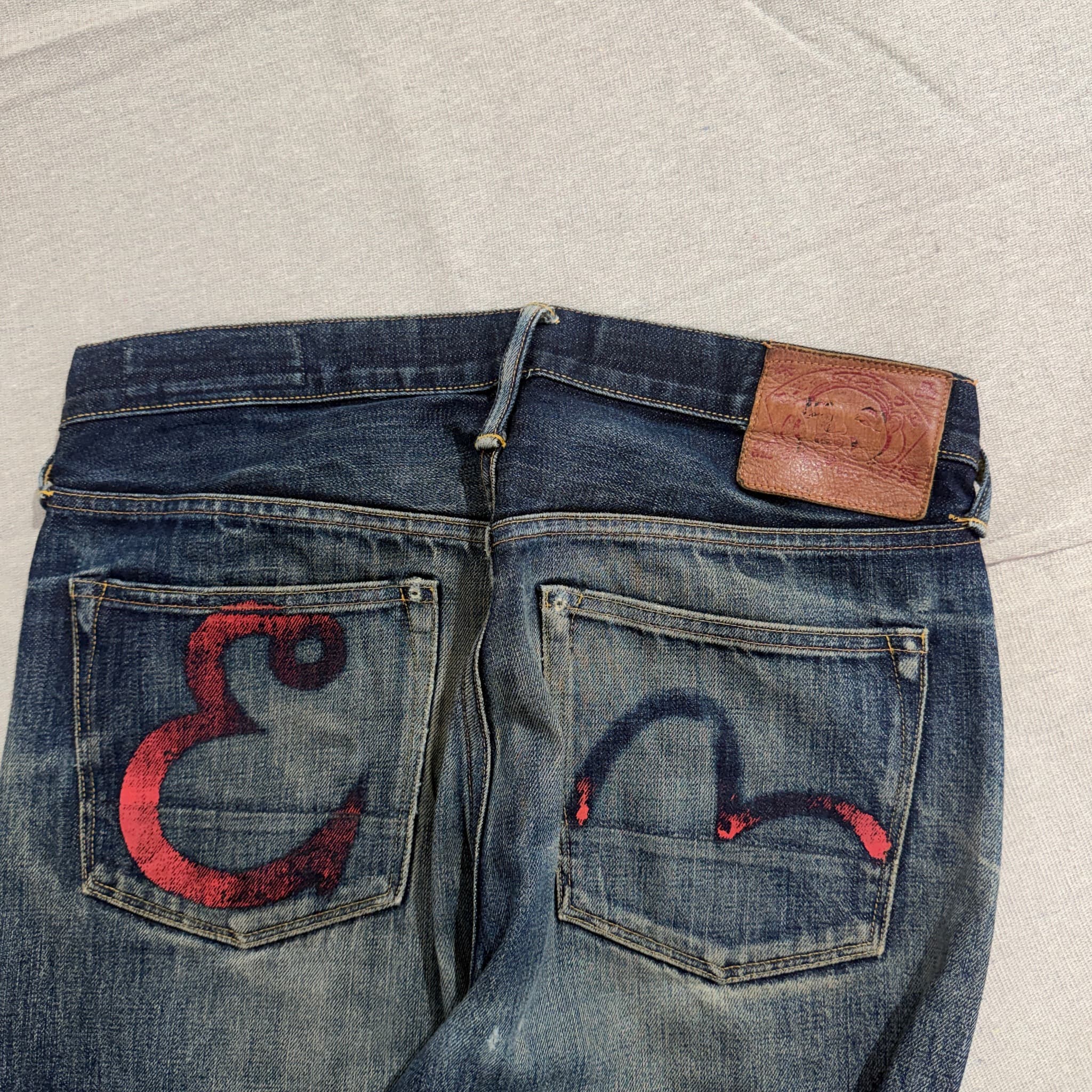 Evisu Vintage Selvedge Denim Jeans Blue Painted Pockets Size 32x34 — photo 7 of 11