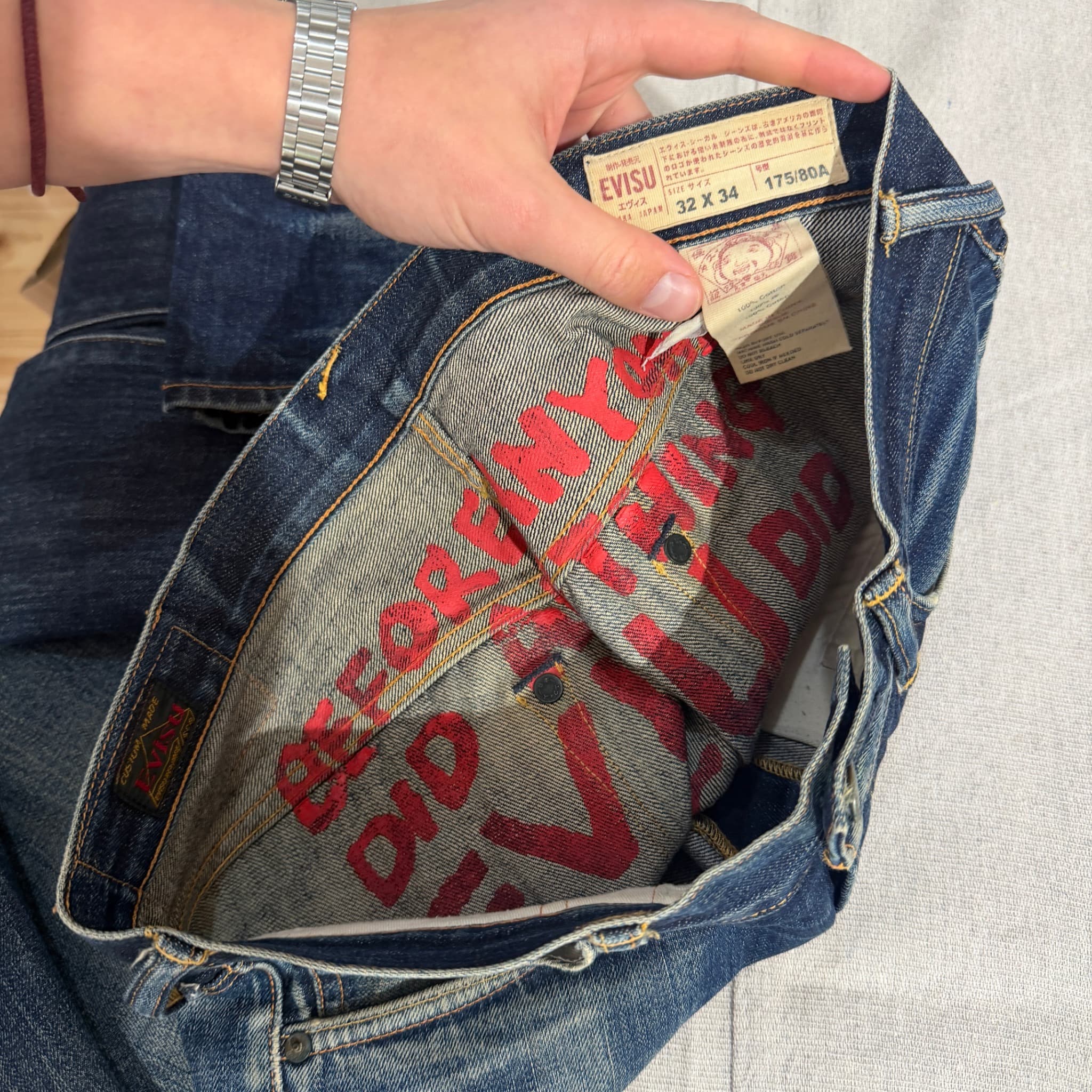 Evisu Vintage Selvedge Denim Jeans Blue Painted Pockets Size 32x34 — photo 8 of 11