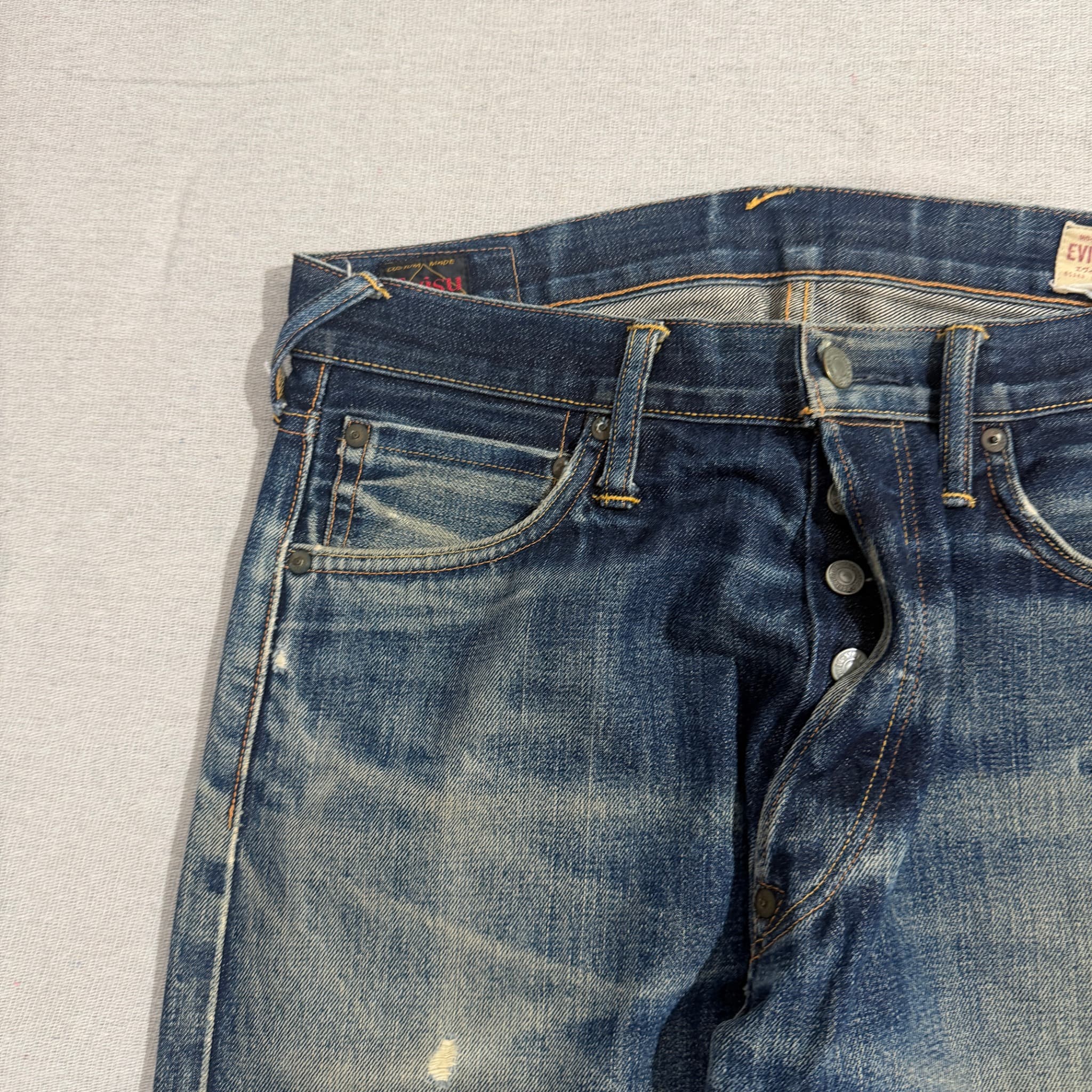 Evisu Vintage Selvedge Denim Jeans Blue Painted Pockets Size 32x34 — photo 10 of 11
