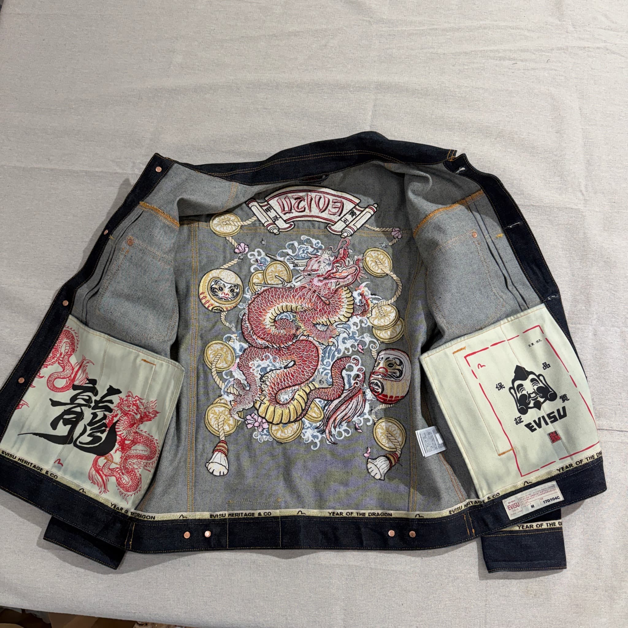 Evisu Year of the Dragon Denim Jacket Dark Blue Embroidered Size M — photo 12 of 14
