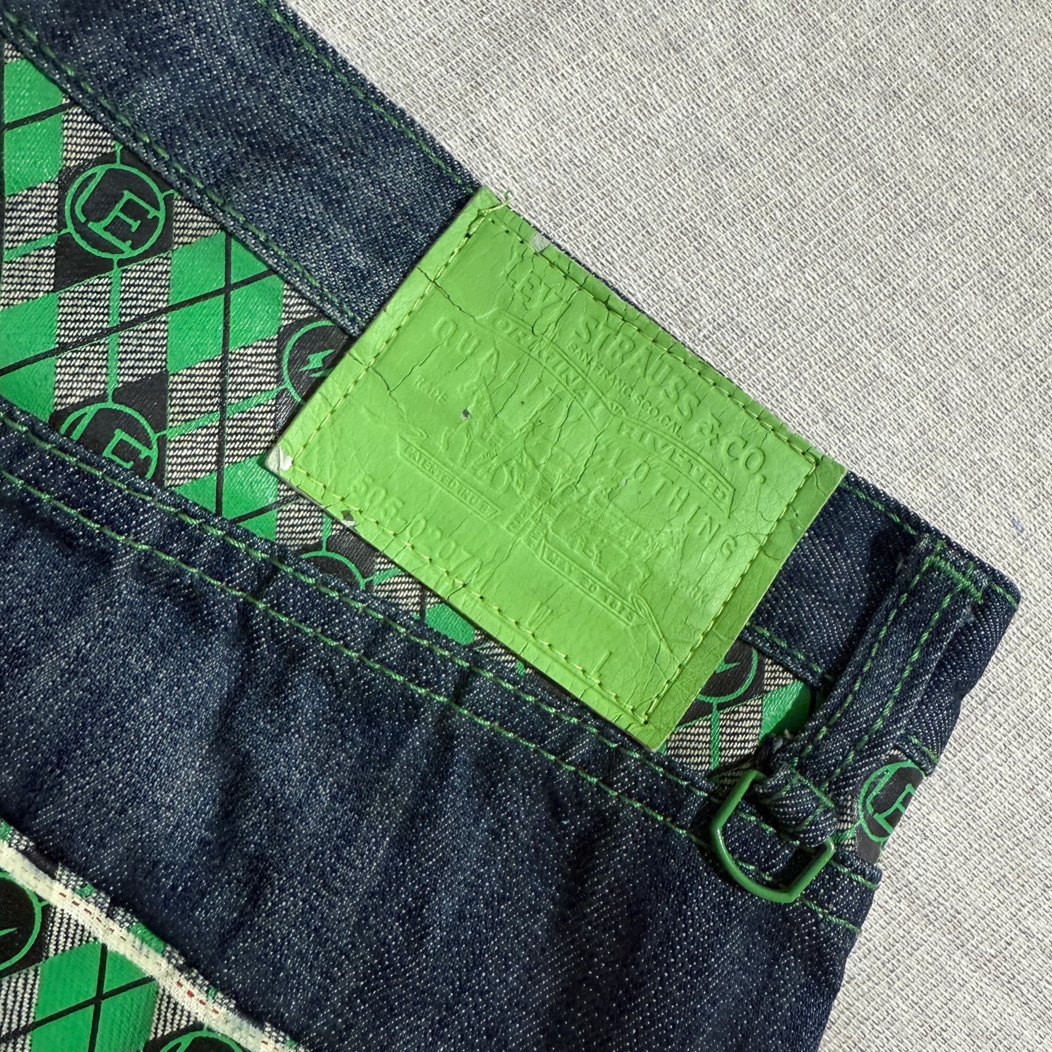Fenom Fragment Design Dark Wash Denim Jeans Green Argyle Pockets 36 — photo 7 of 9