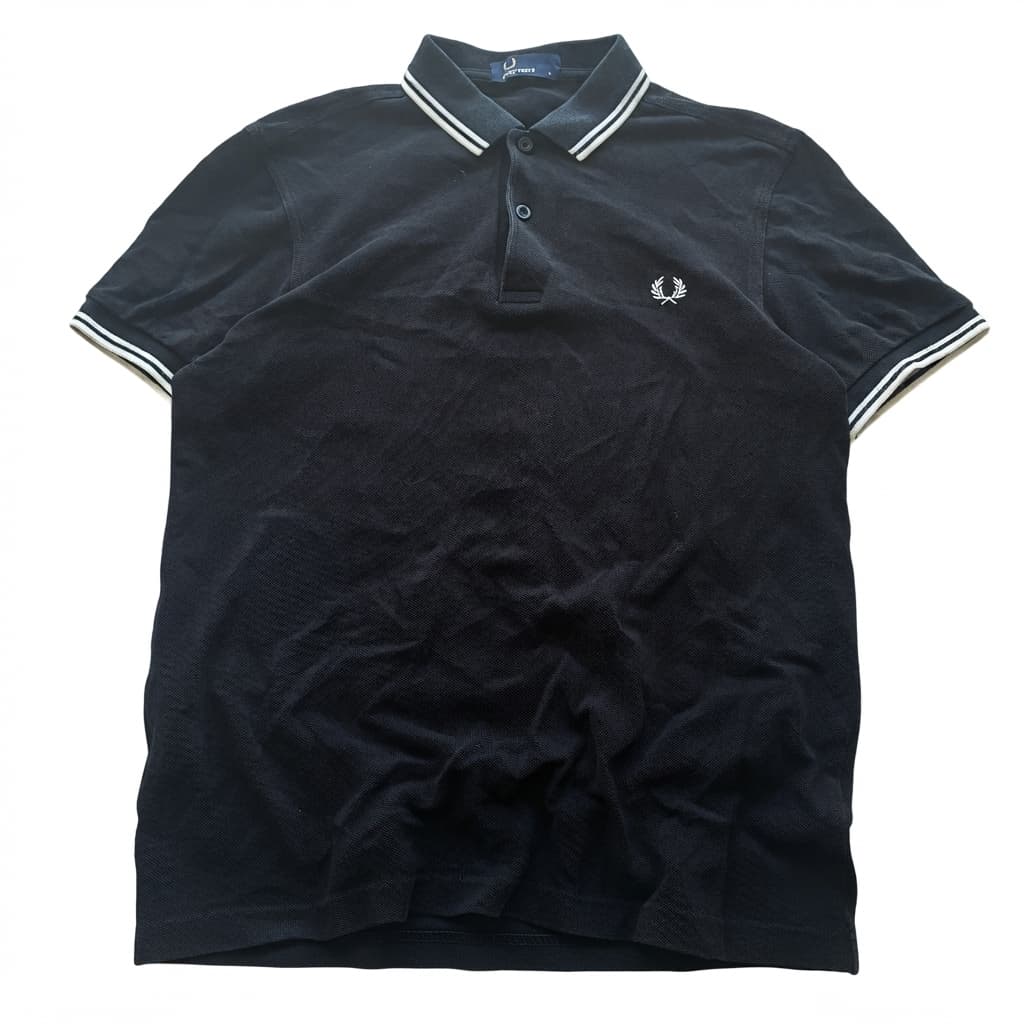 Fred Perry Twin Tipped Polo Shirt Black White Size S