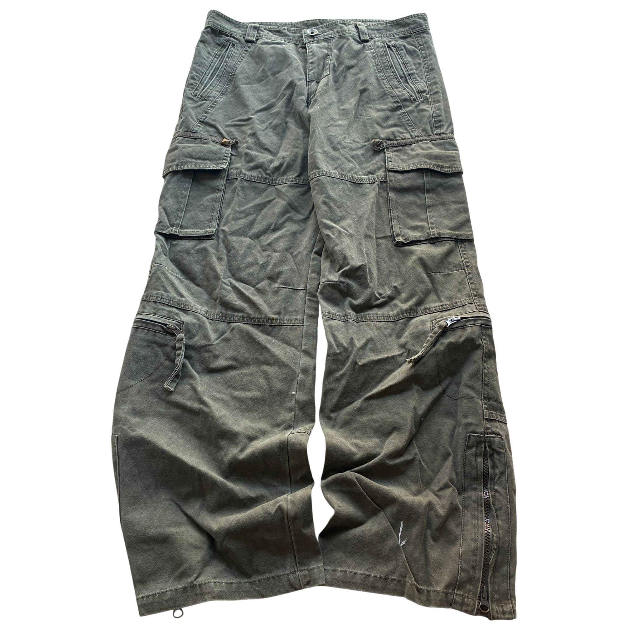 Kataer Vintage Olive Green Multi-Pocket Cargo Pants With Zipper Details Size L — photo 1 of 7