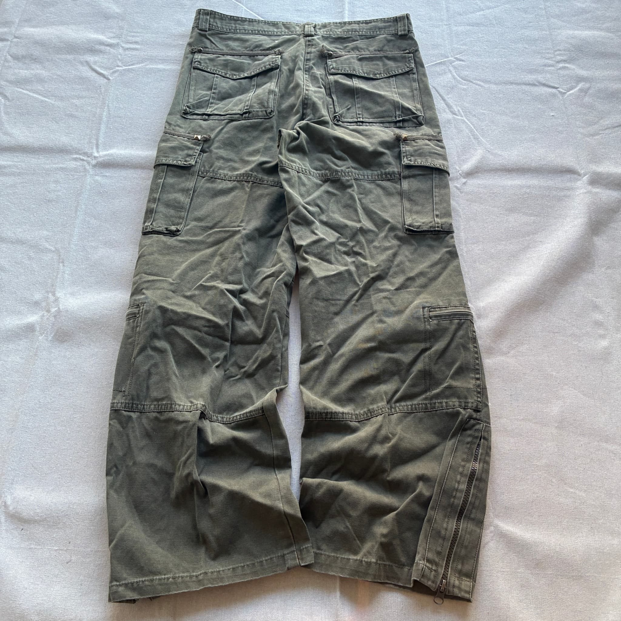Kataer Vintage Olive Green Multi-Pocket Cargo Pants With Zipper Details Size L — photo 5 of 7
