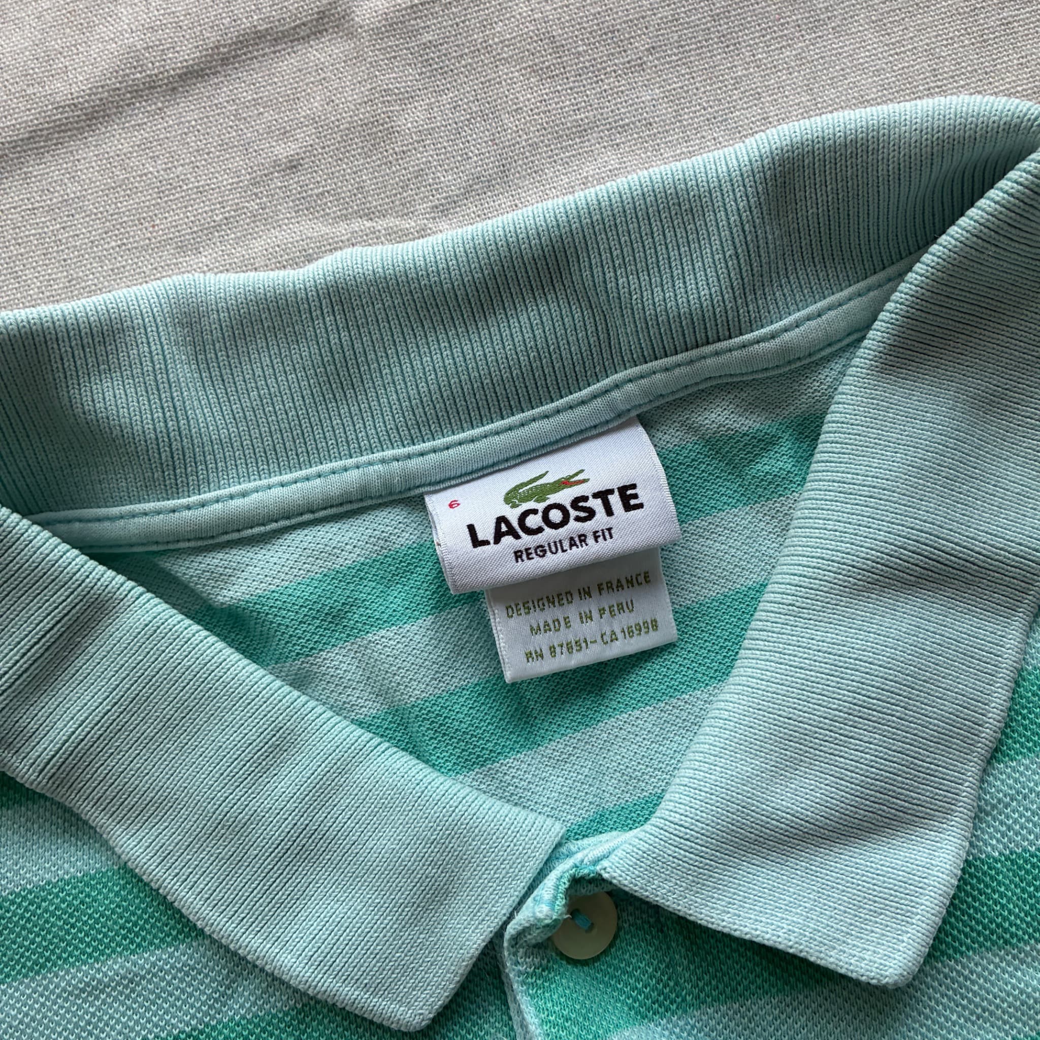 Lacoste Regular Fit Striped Polo Shirt Green White Size 6 — photo 4 of 7