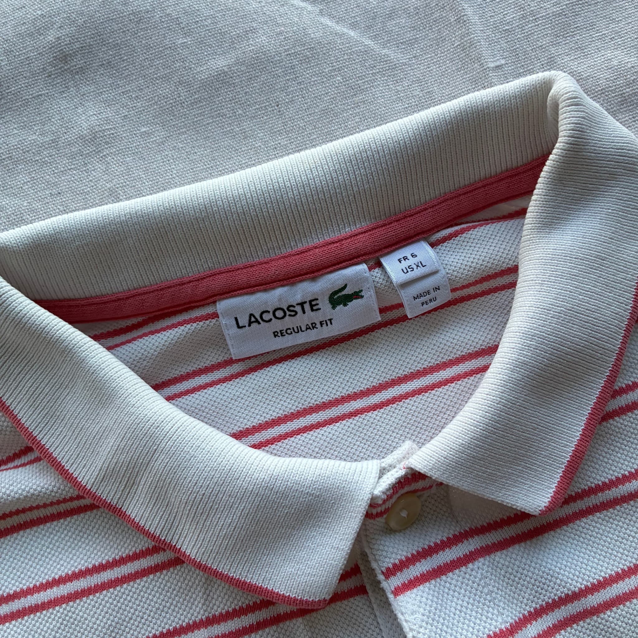 Lacoste Regular Fit Striped Polo Shirt Grey Red Men's Size XL — photo 4 of 6