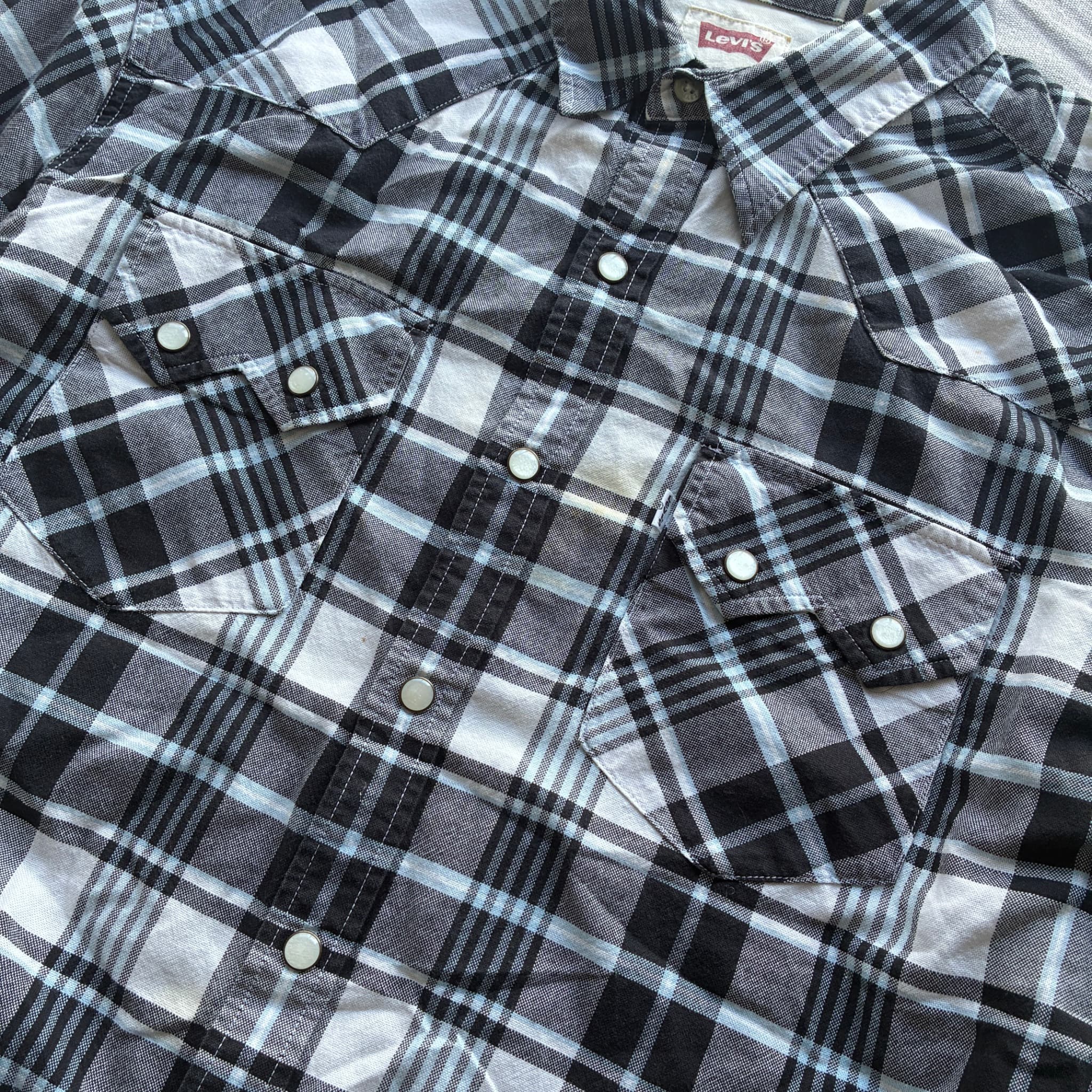 Levi's Men's Black White Plaid Western Snap-Front Shirt Size L — photo 3 of 7