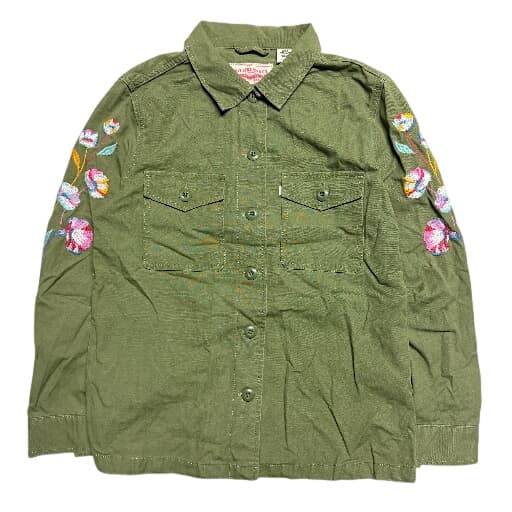 Levi's Women's Olive Green Floral Embroidered Button-Down Shirt Size XS — photo 1 of 8