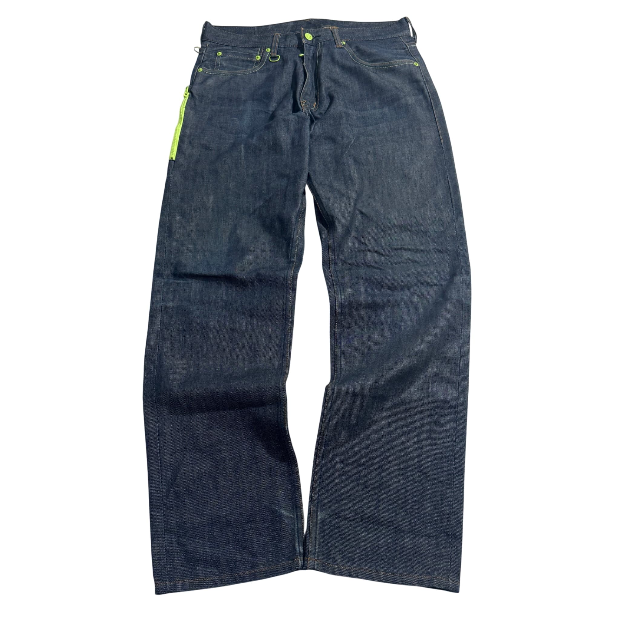 Levi Strauss & Co. x Fragment Design Fenom Raw Denim Jeans Neon Green Accents W32 — photo 1 of 8