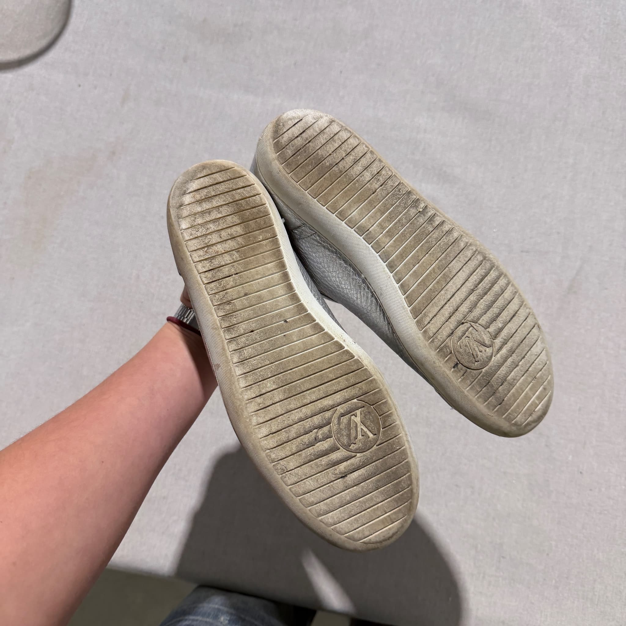 Louis Vuitton Silver Metallic Leather Perforated Logo Sneakers — photo 6 of 8