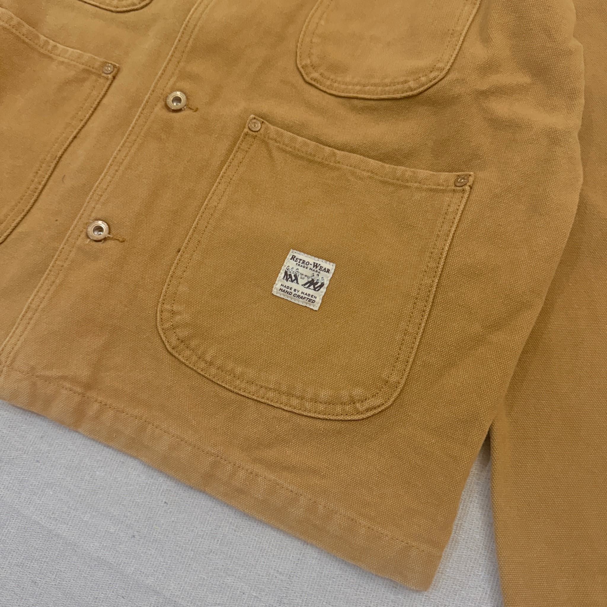 Maden Retro Clothing Co Canvas Chore Coat Tan Brown Workwear Jacket — photo 2 of 7