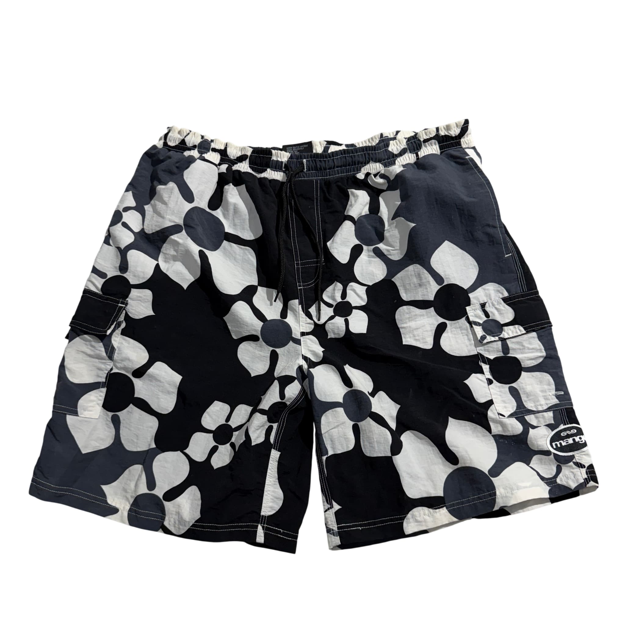 Mango Surf Floral Cargo Swim Shorts Black White Size L — photo 1 of 7