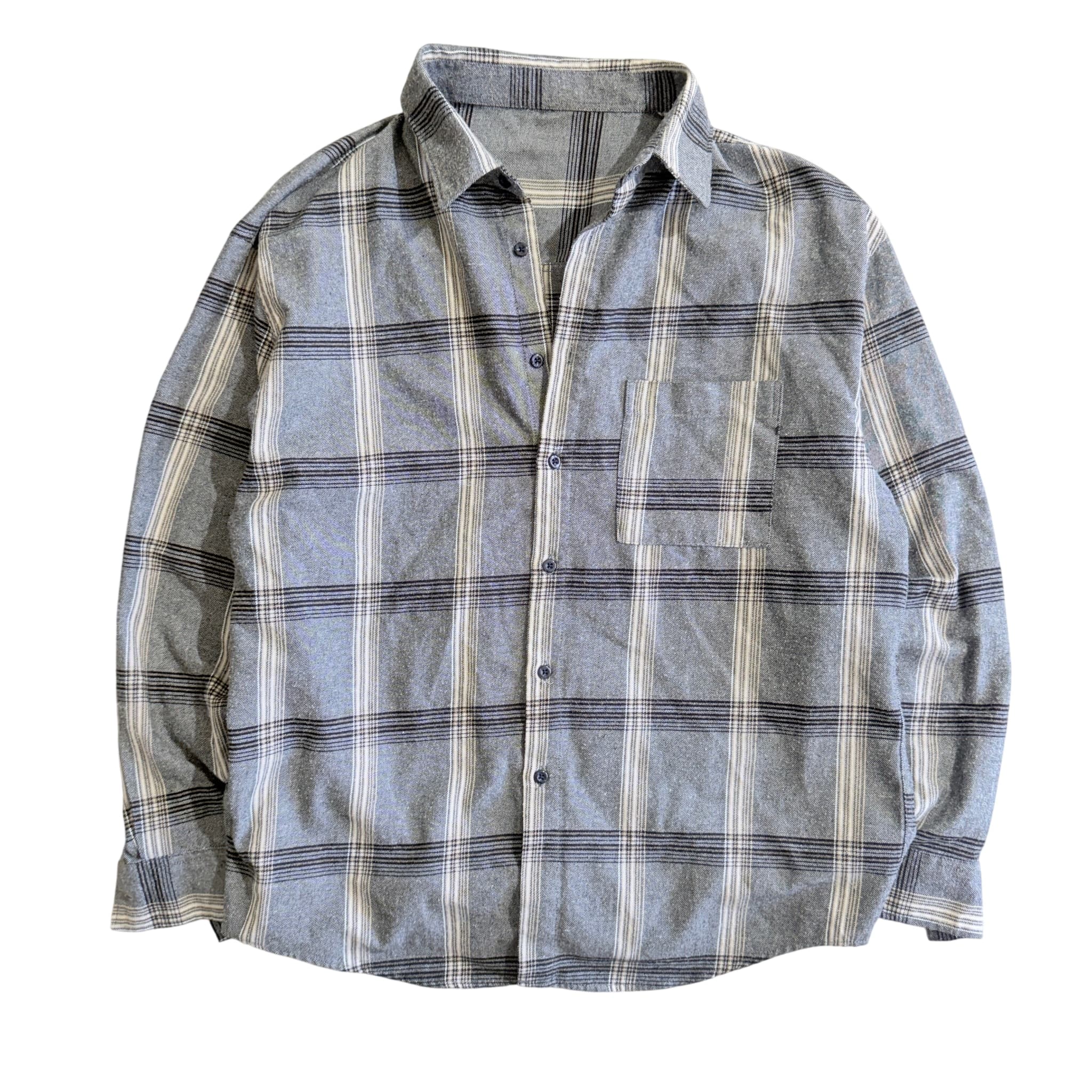 Men's Grey Plaid Flannel Long Sleeve Button-Down Shirt — photo 1 of 6