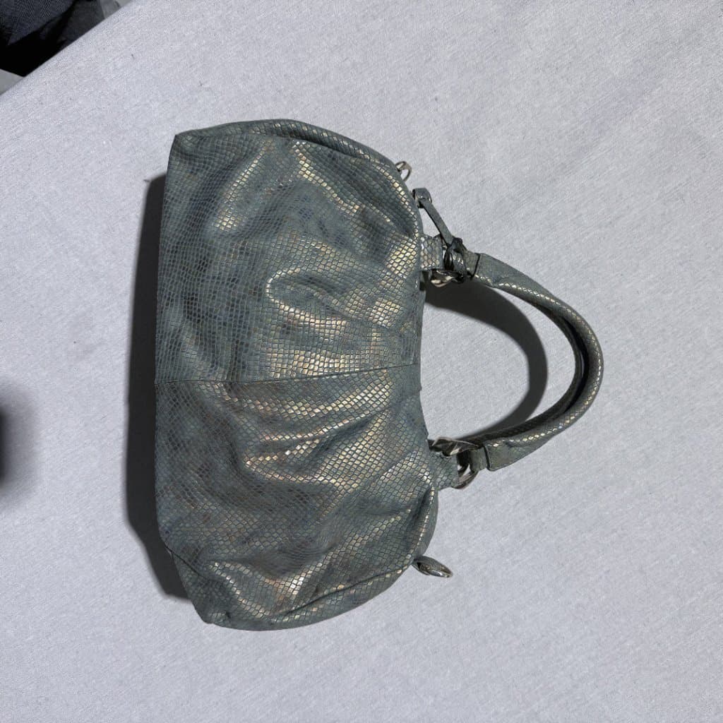 Metallic Snakeskin Embossed Satchel Handbag Grey — photo 2 of 6