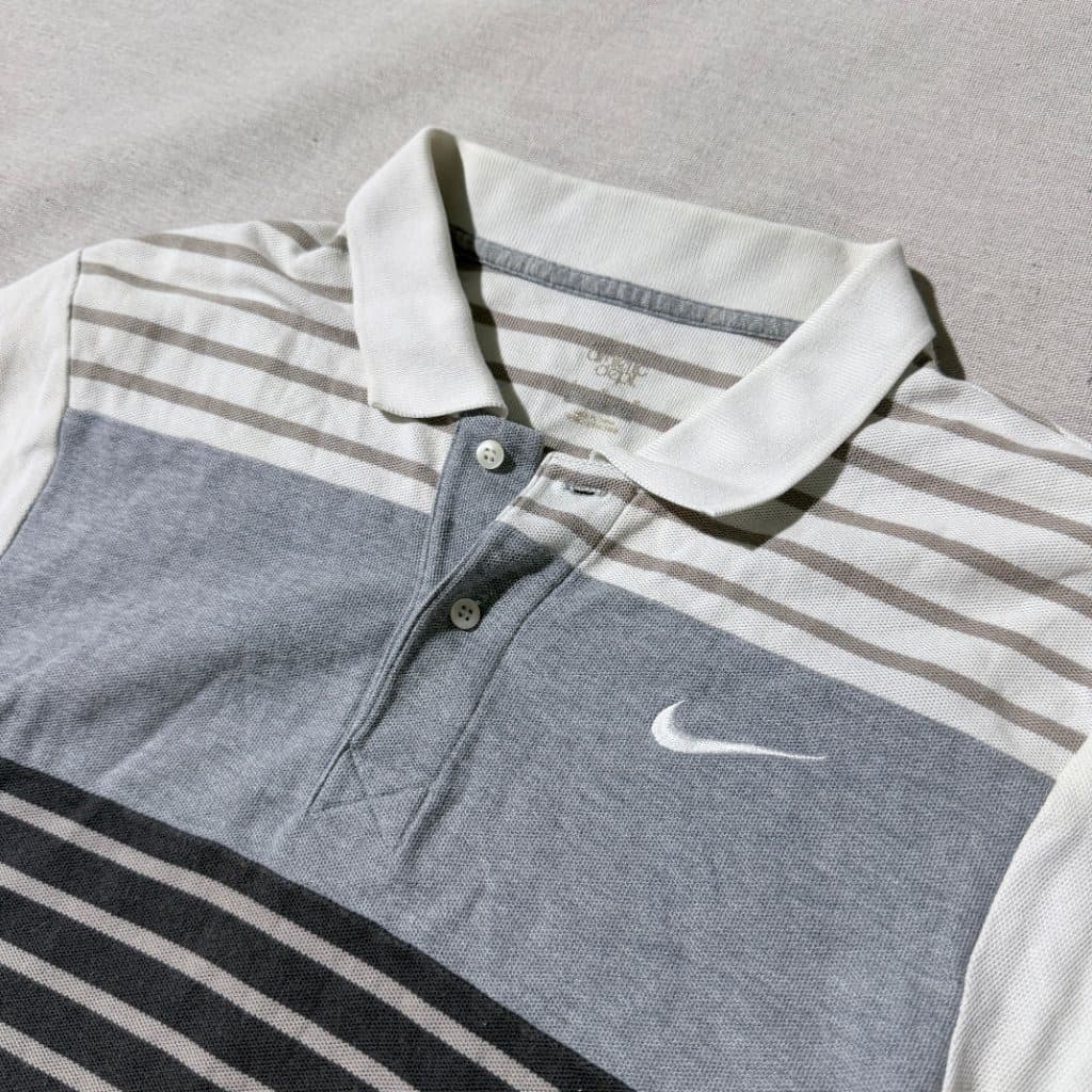 Nike Men's Striped Colorblock Polo Shirt Grey White — photo 2 of 4