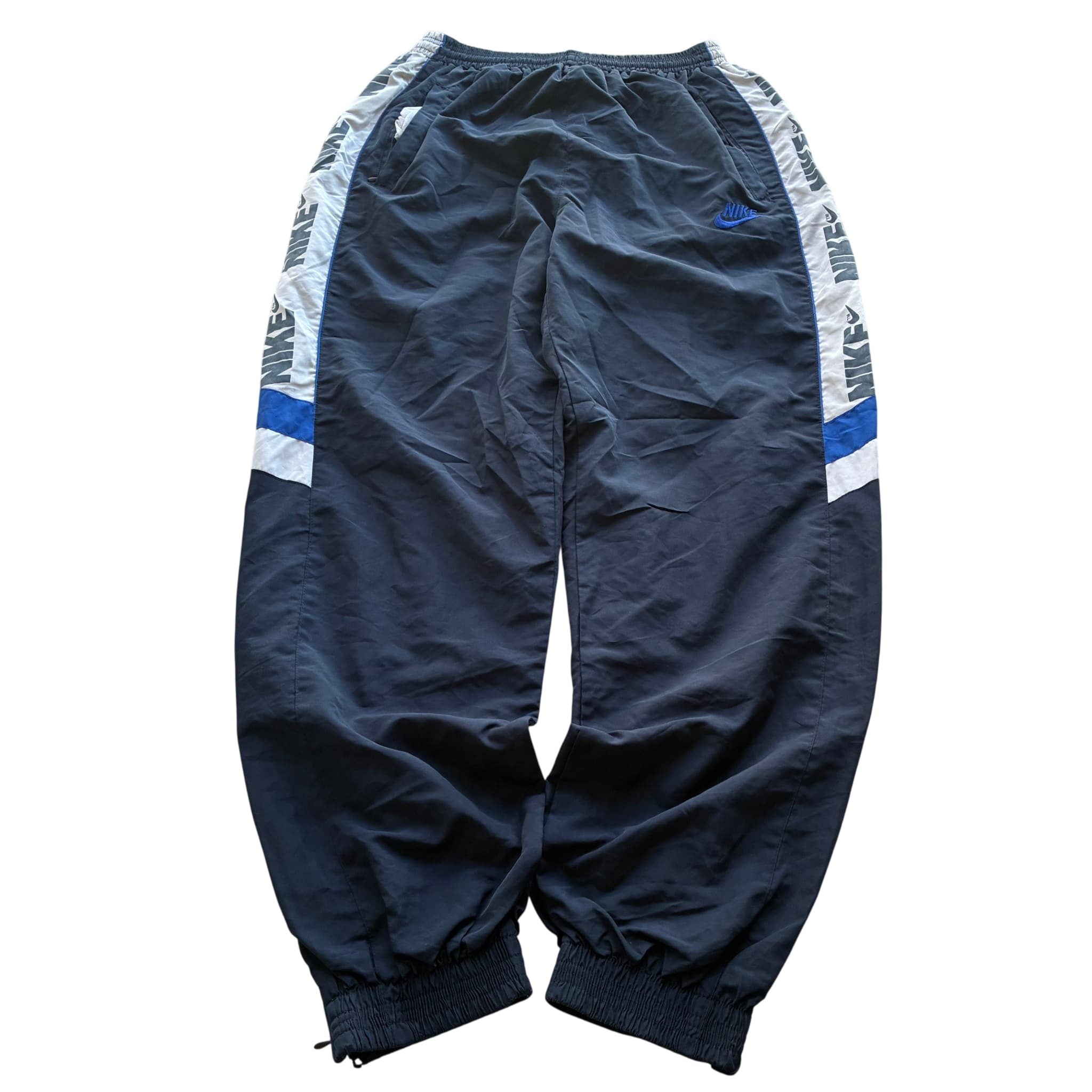 Nike Nylon Track Pants Black White Blue Logo Tape Baggy Vintage 2000s Size M — photo 1 of 7