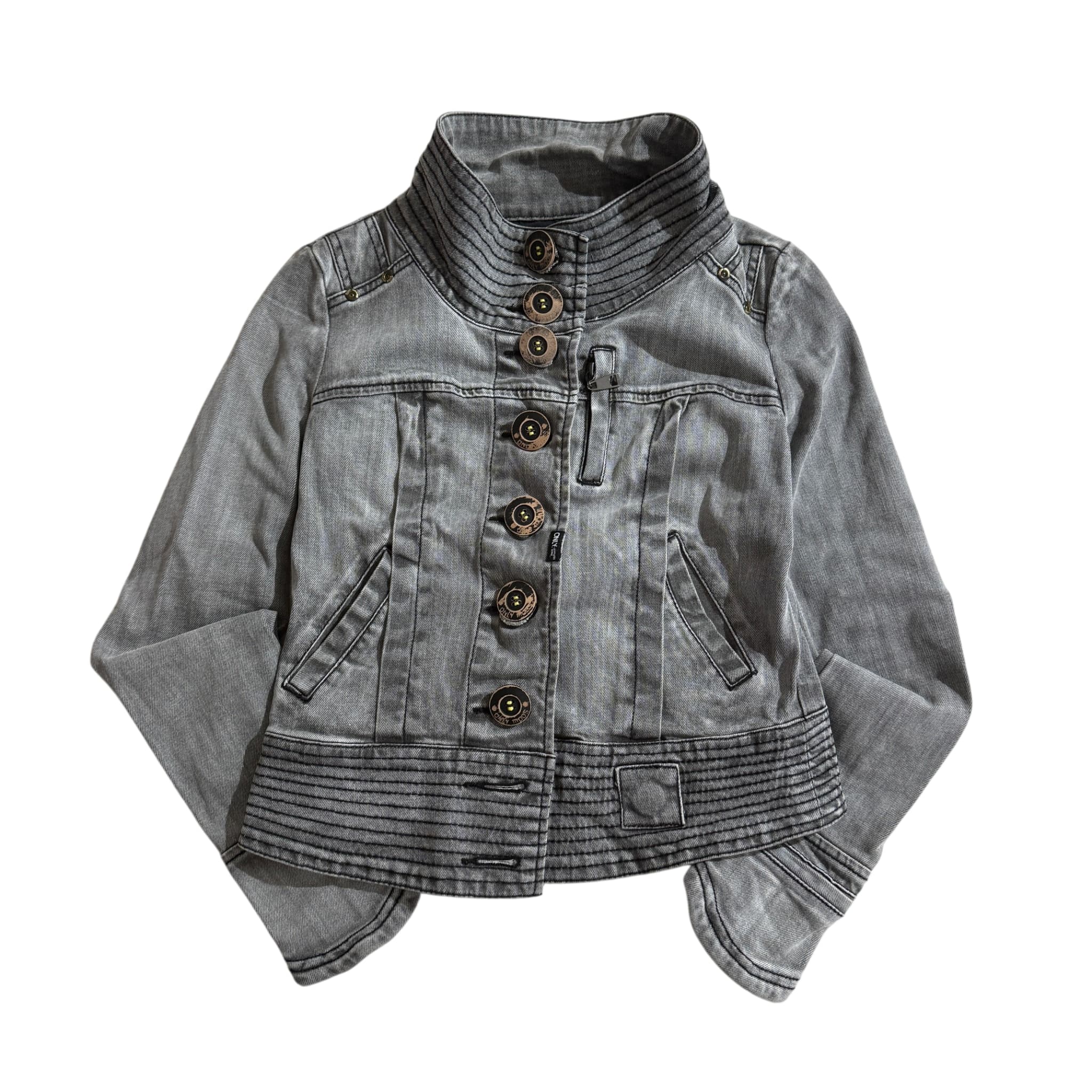 Only Grey Denim Jacket Women's High Collar Button Up — photo 1 of 7