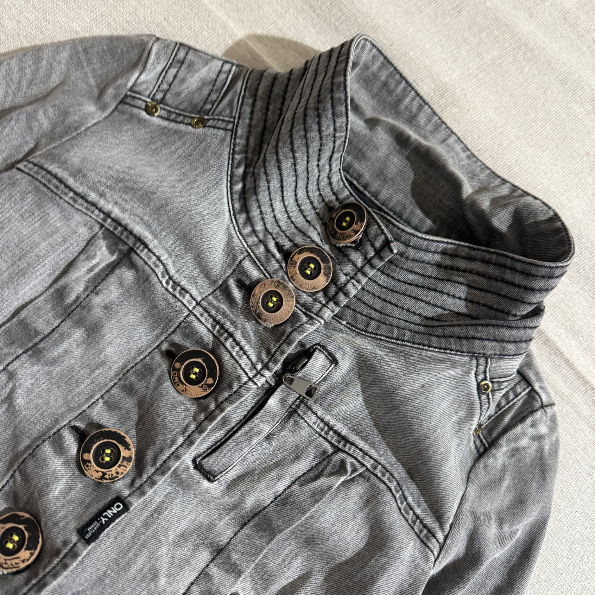 Only Grey Denim Jacket Women's High Collar Button Up — photo 3 of 7