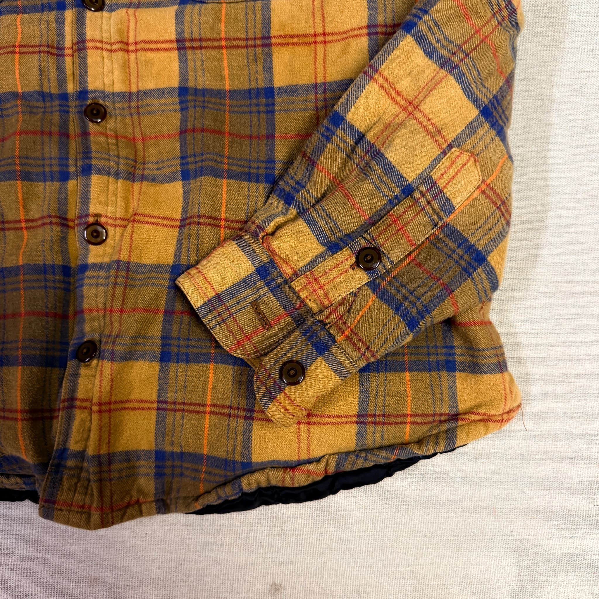 Pioneer Quilted Lined Flannel Shirt Jacket Mustard Plaid Men's Size L — photo 3 of 9