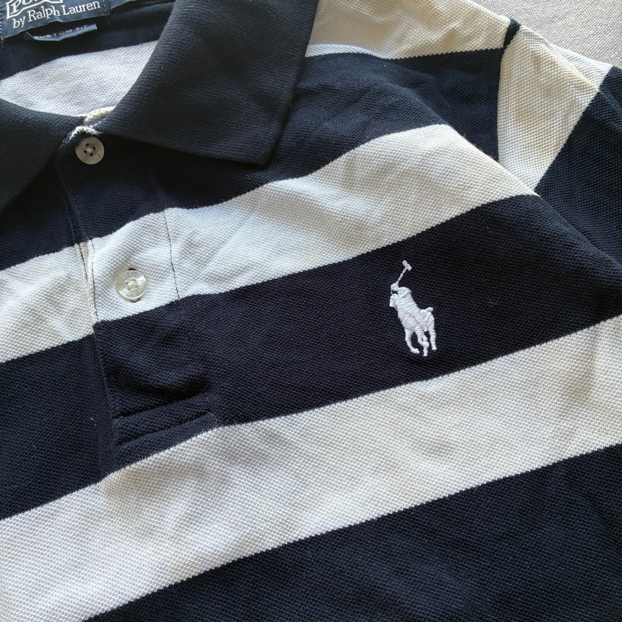 Polo by Ralph Lauren Men's Black And White Striped Pique Polo Shirt Size M — photo 3 of 6