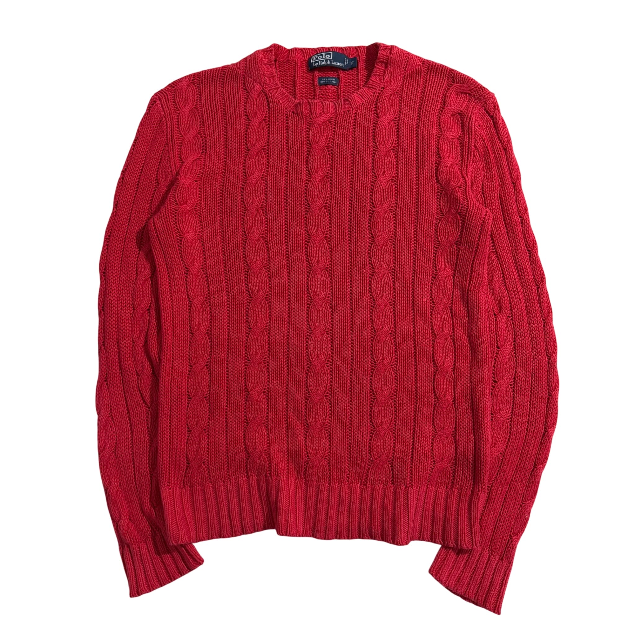 Polo By Ralph Lauren Red Cable Knit Linen Cotton Blend Sweater Size S — photo 1 of 6