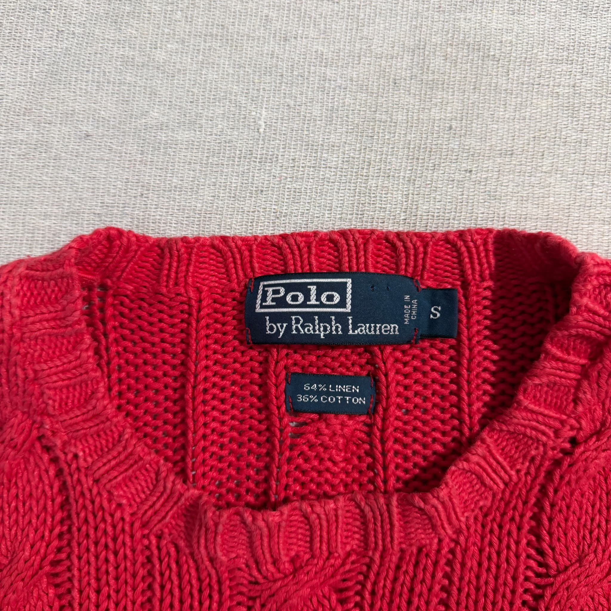 Polo By Ralph Lauren Red Cable Knit Linen Cotton Blend Sweater Size S — photo 2 of 6
