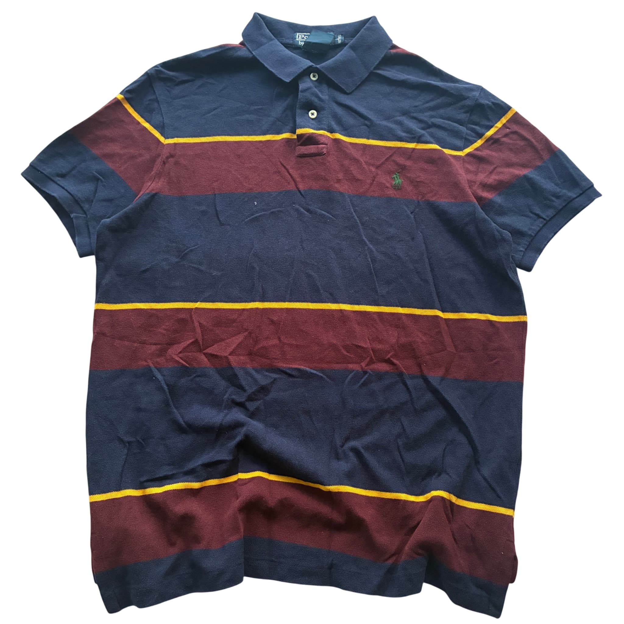 Polo by Ralph Lauren Striped Pique Polo Shirt Navy Burgundy Yellow Men's L — photo 1 of 6