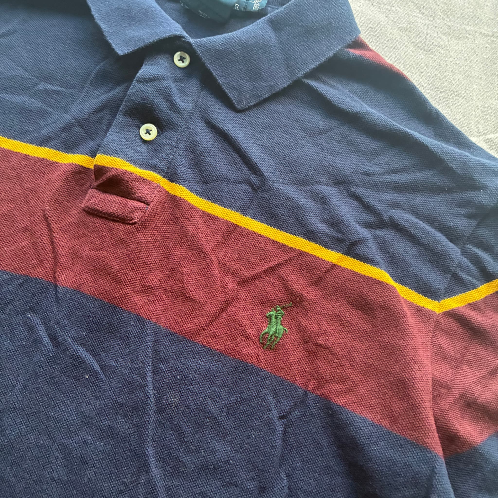 Polo by Ralph Lauren Striped Pique Polo Shirt Navy Burgundy Yellow Men's L — photo 3 of 6