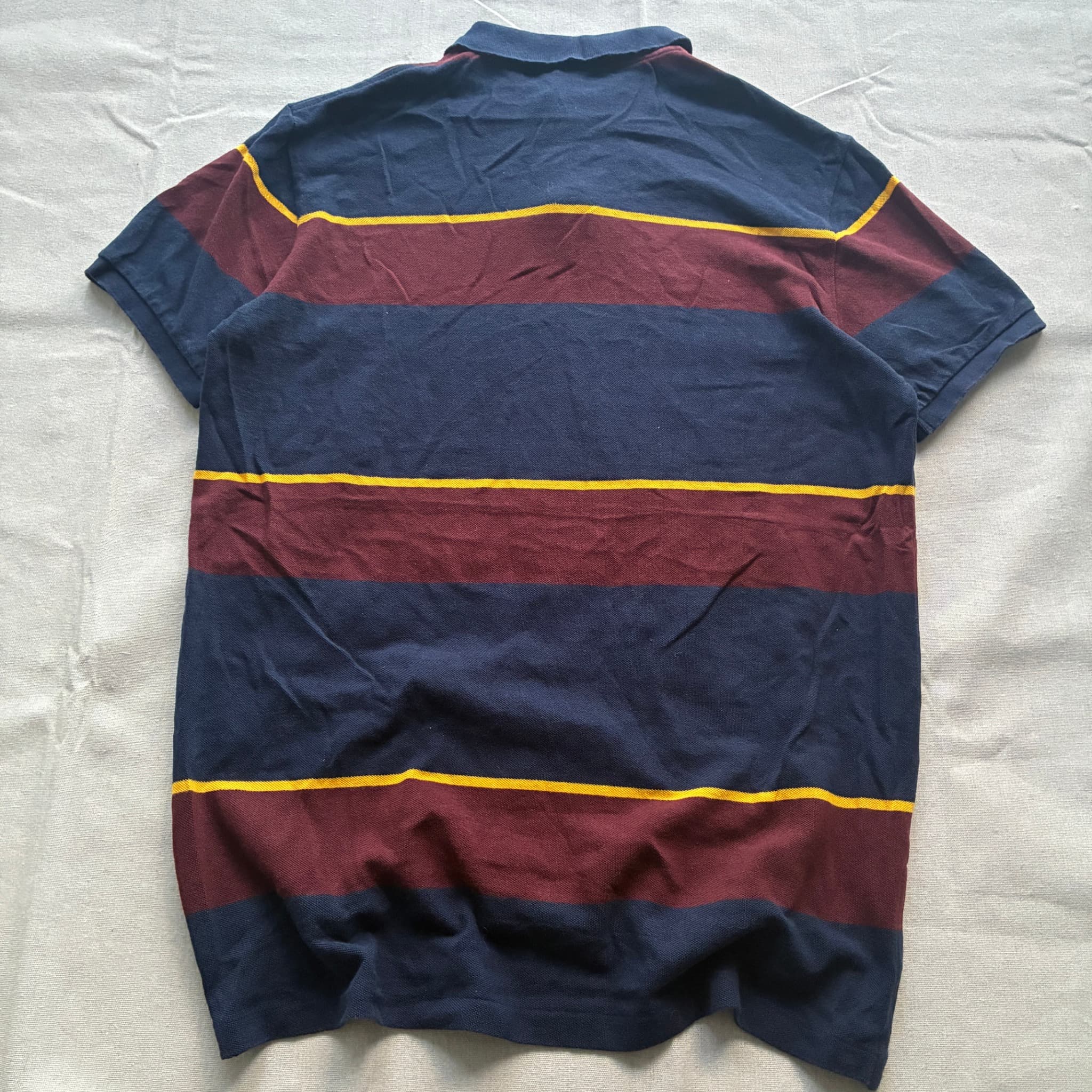 Polo by Ralph Lauren Striped Pique Polo Shirt Navy Burgundy Yellow Men's L — photo 5 of 6