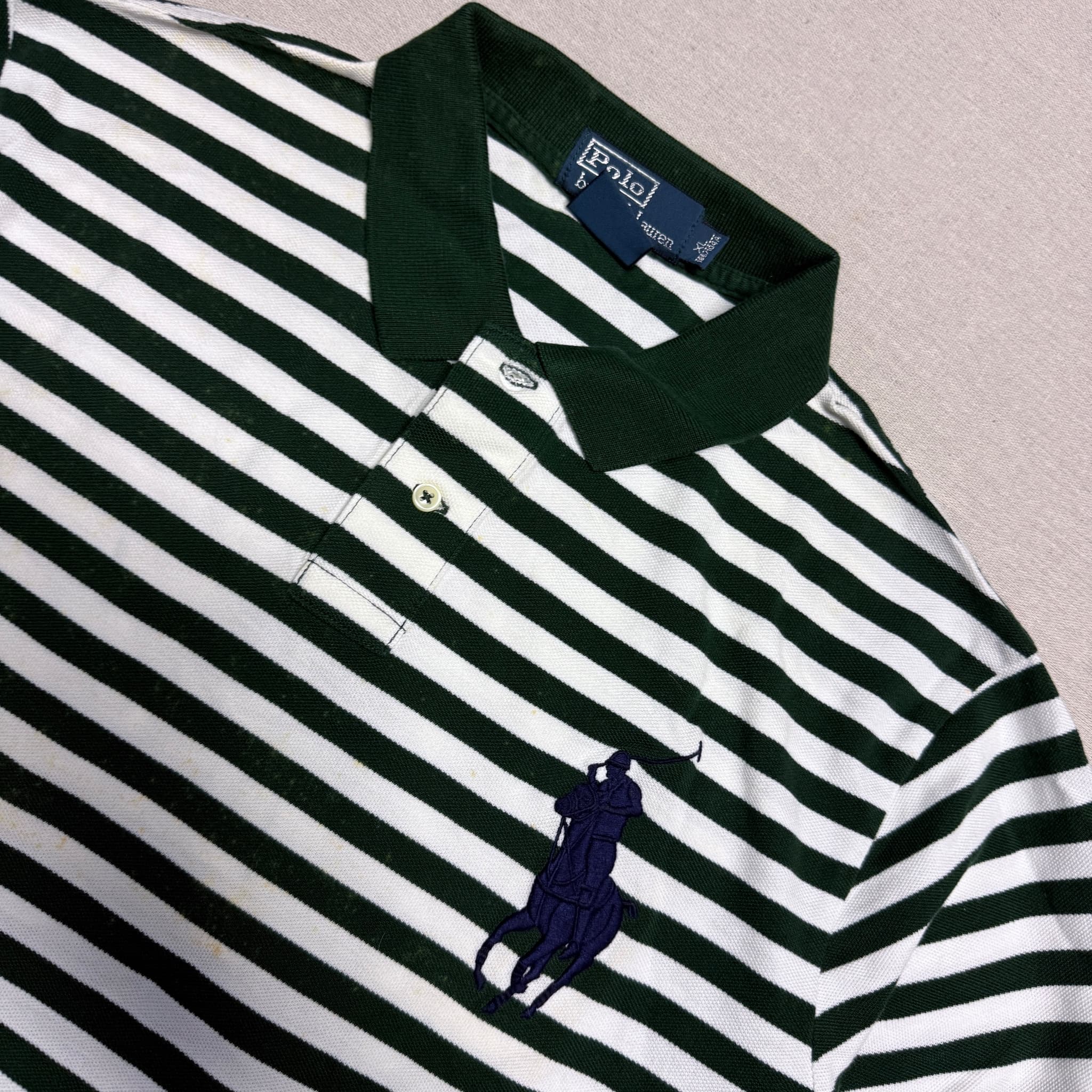 Polo Ralph Lauren Big Pony Striped Mesh Polo Shirt Green White — photo 2 of 6