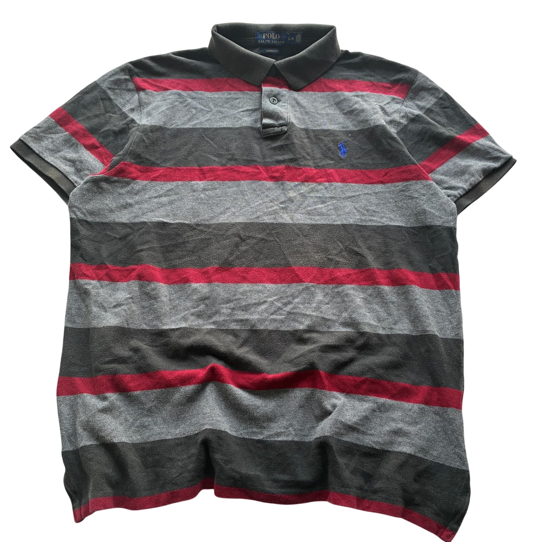 Polo Ralph Lauren Custom Fit Striped Polo Shirt Grey Red Black Size L — photo 1 of 6
