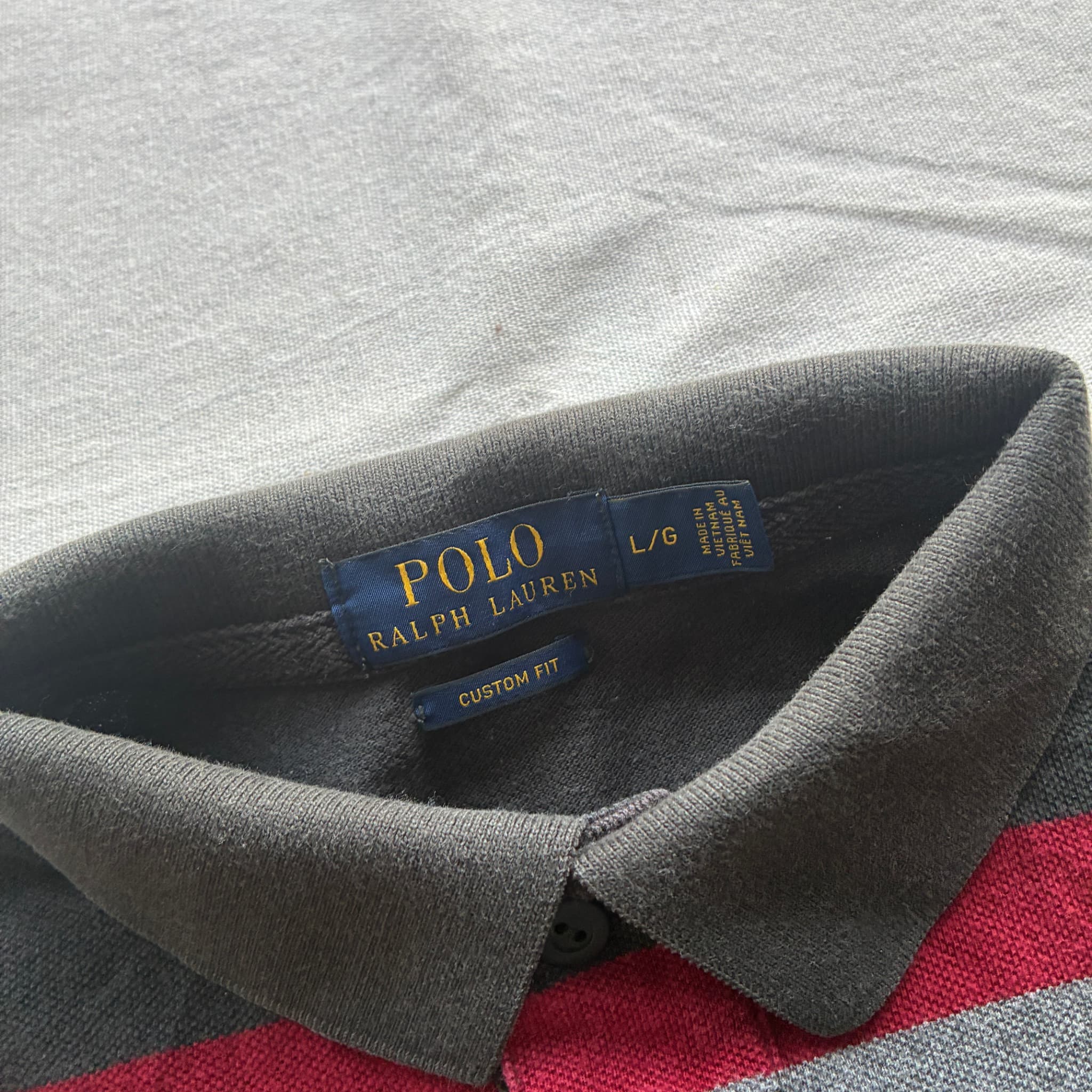 Polo Ralph Lauren Custom Fit Striped Polo Shirt Grey Red Black Size L — photo 4 of 6